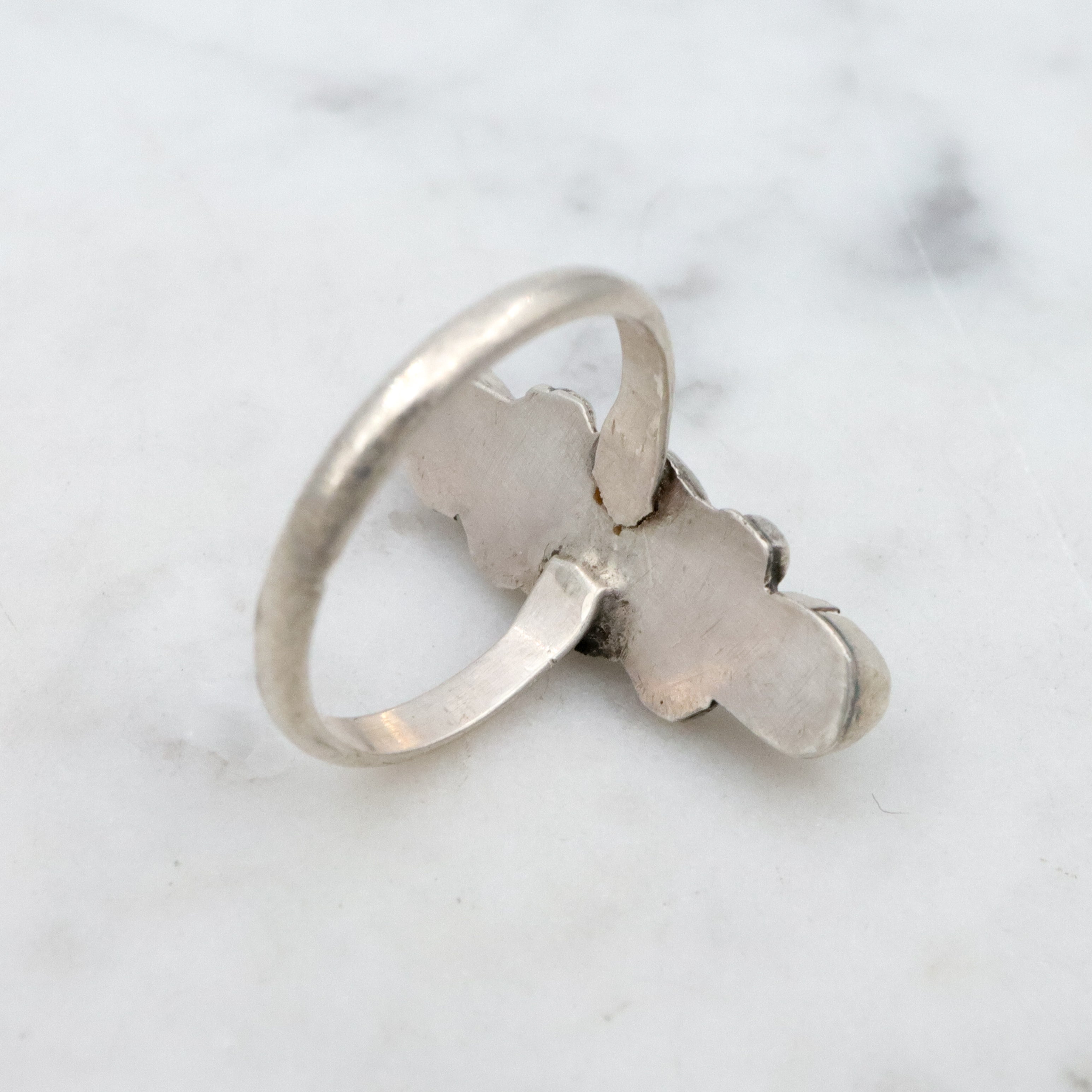 Vintage Navajo green turquoise sterling navette ring, size 3.75