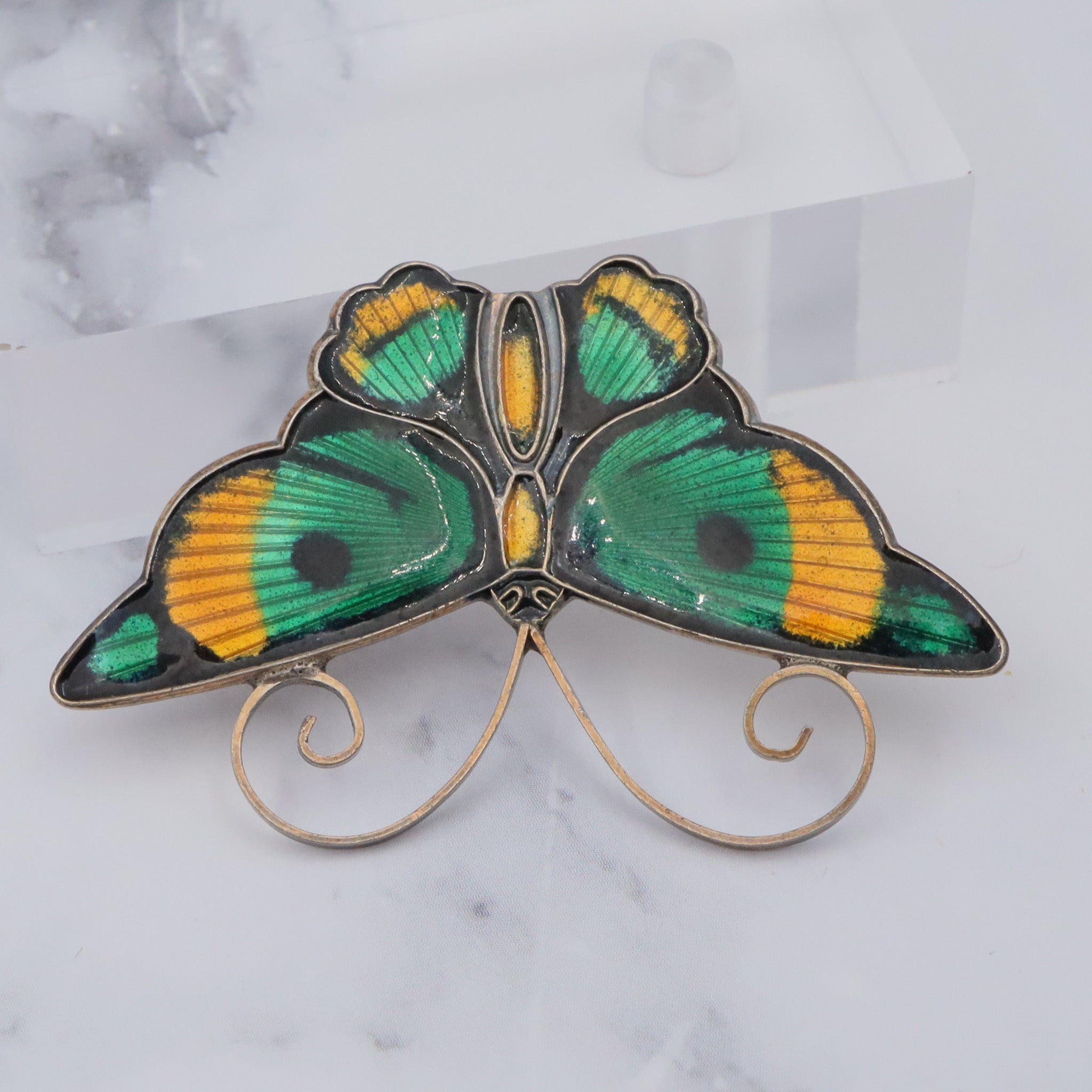 Vintage David Anderson Norway sterling & guilloche enamel butterfly brooch