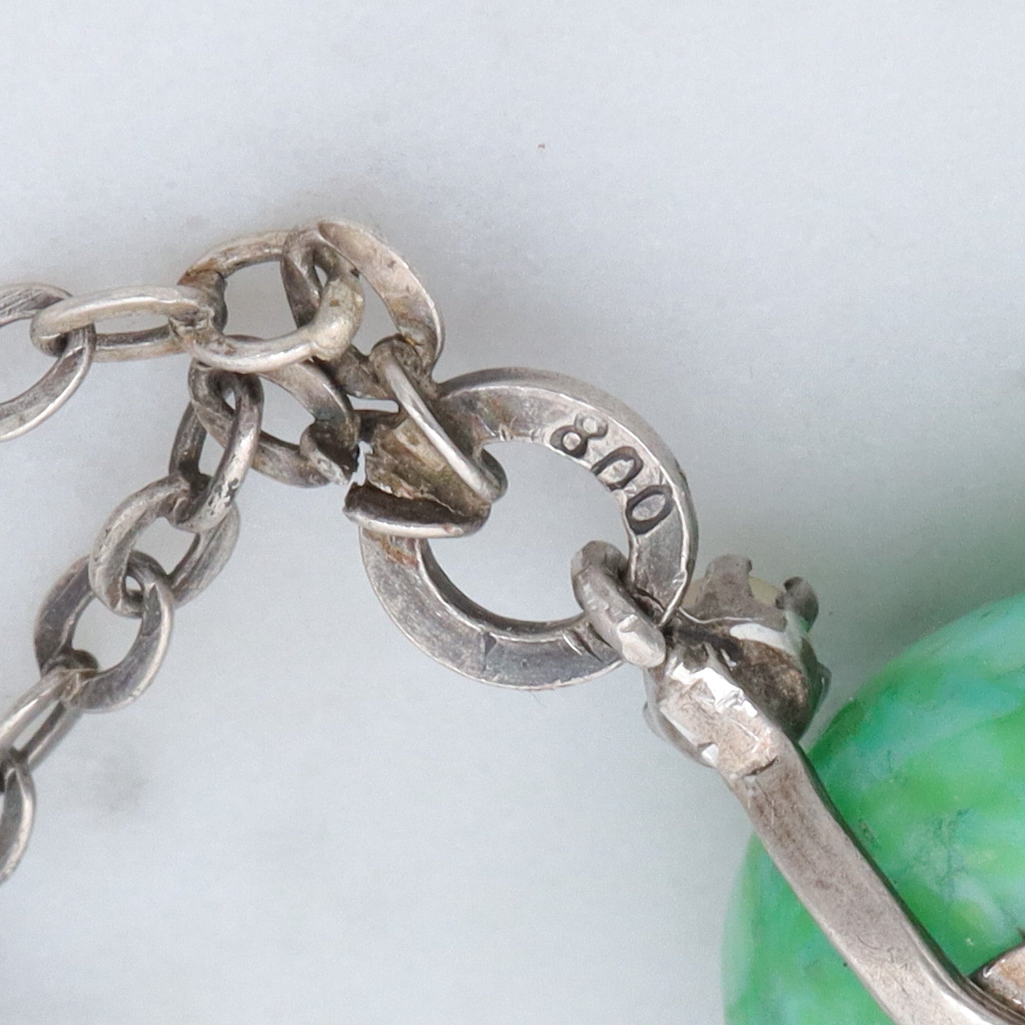 Antique hand blown glass & faux pearl sterling pendant choker necklace