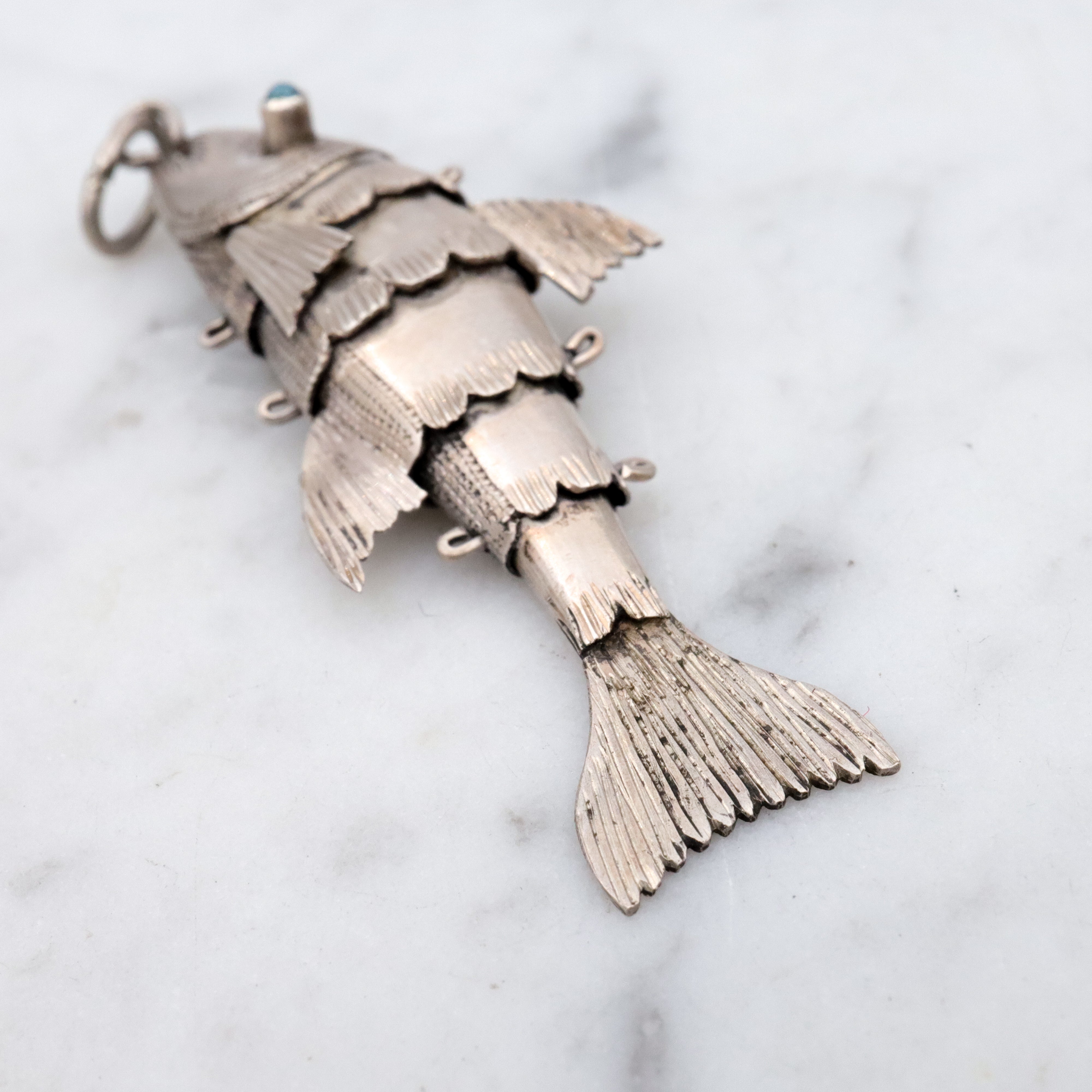 Antique handmade silver articulated fish pendant