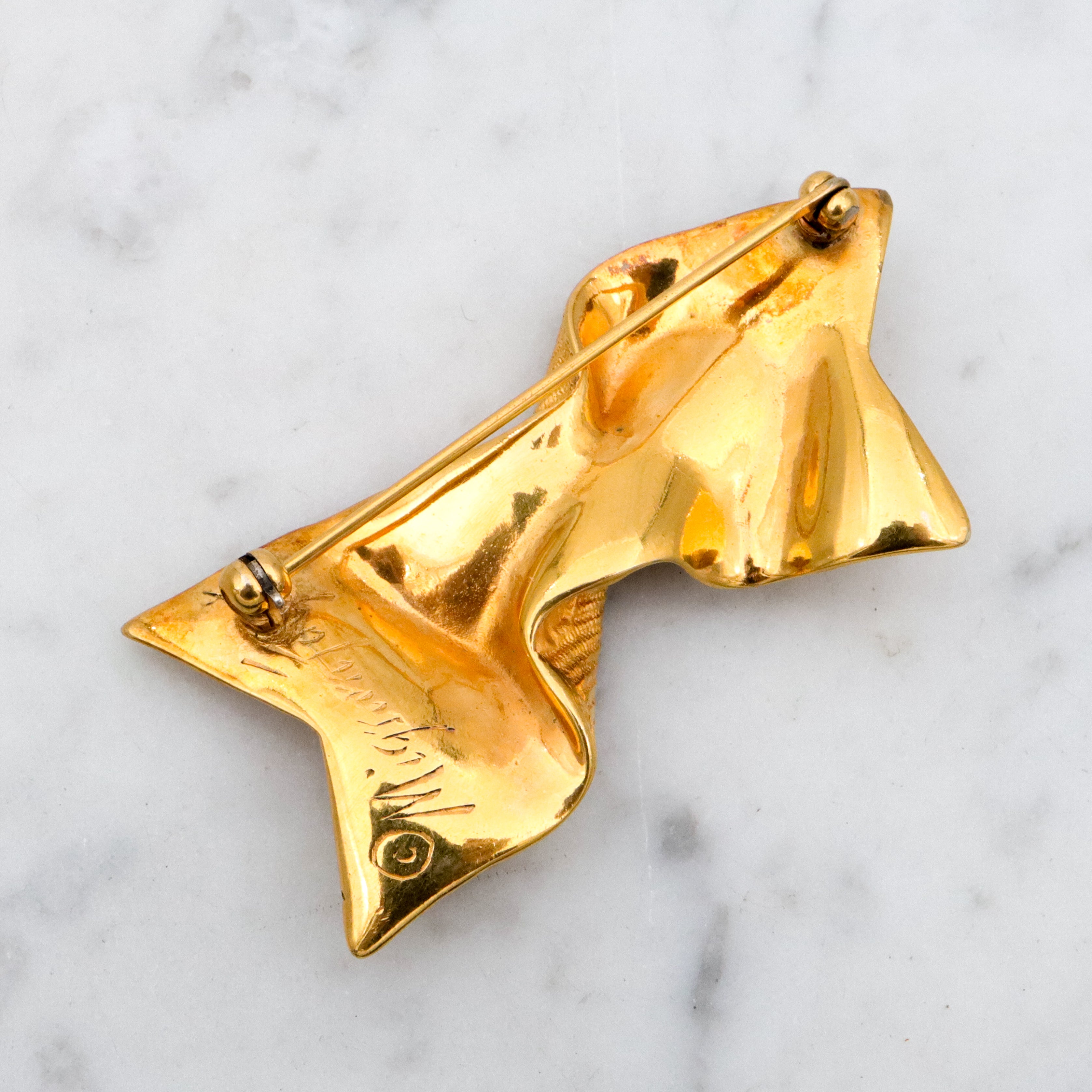 Retro Mignon Faget gold plated twisted ribbon brooch