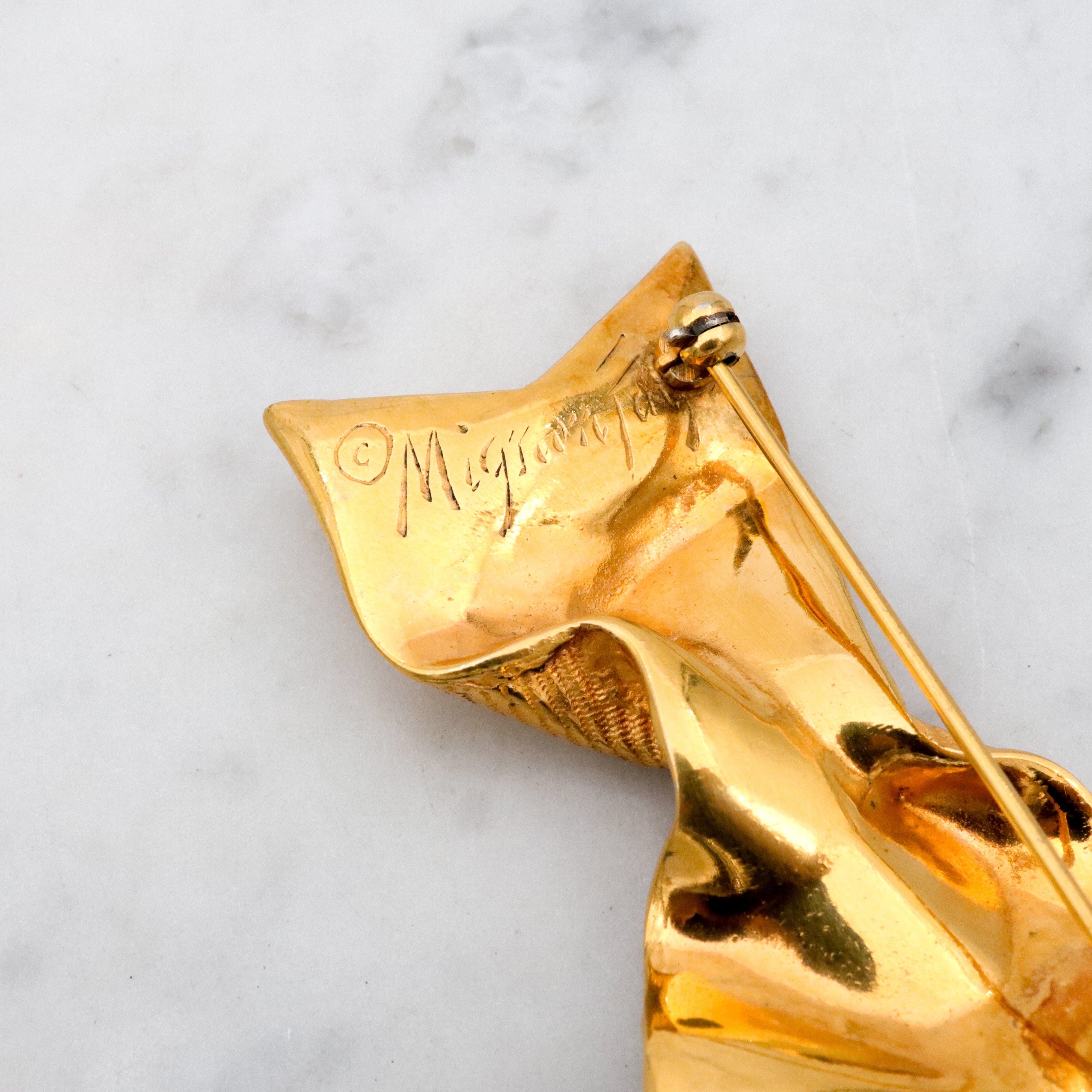 Retro Mignon Faget gold plated twisted ribbon brooch