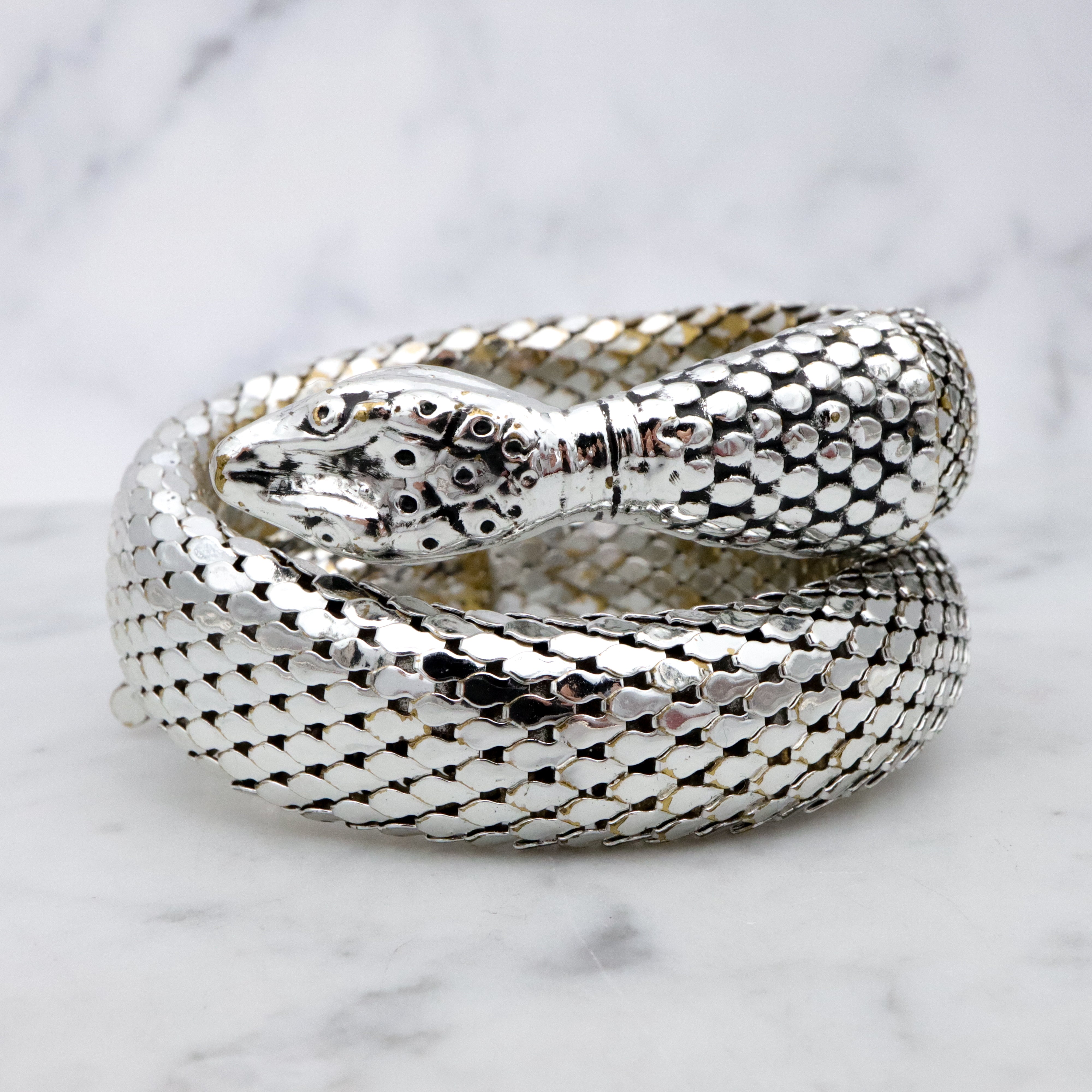 Mid Century vintage Whiting & Davis silver tone thick snake wrap bracelet