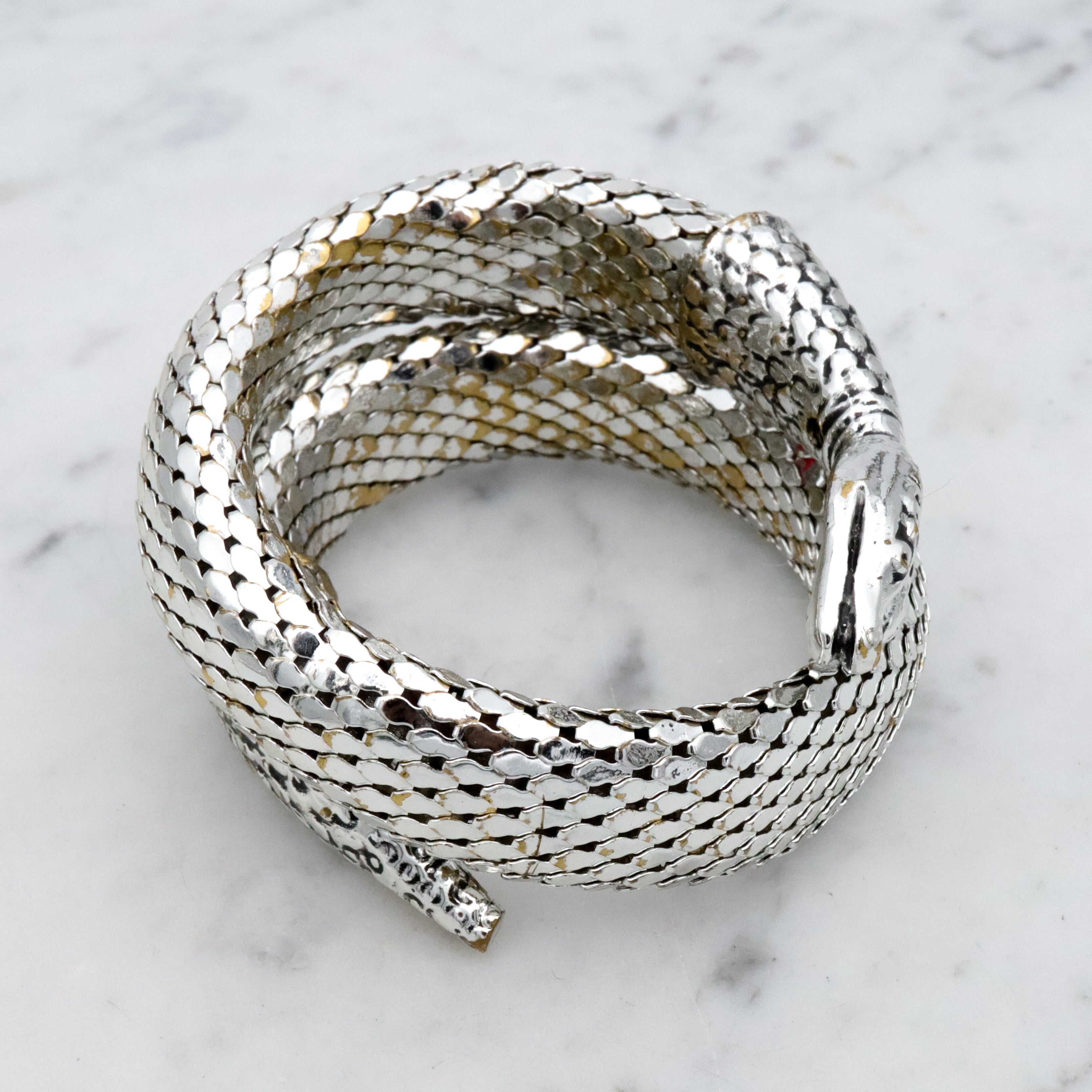 Mid Century vintage Whiting & Davis silver tone thick snake wrap bracelet
