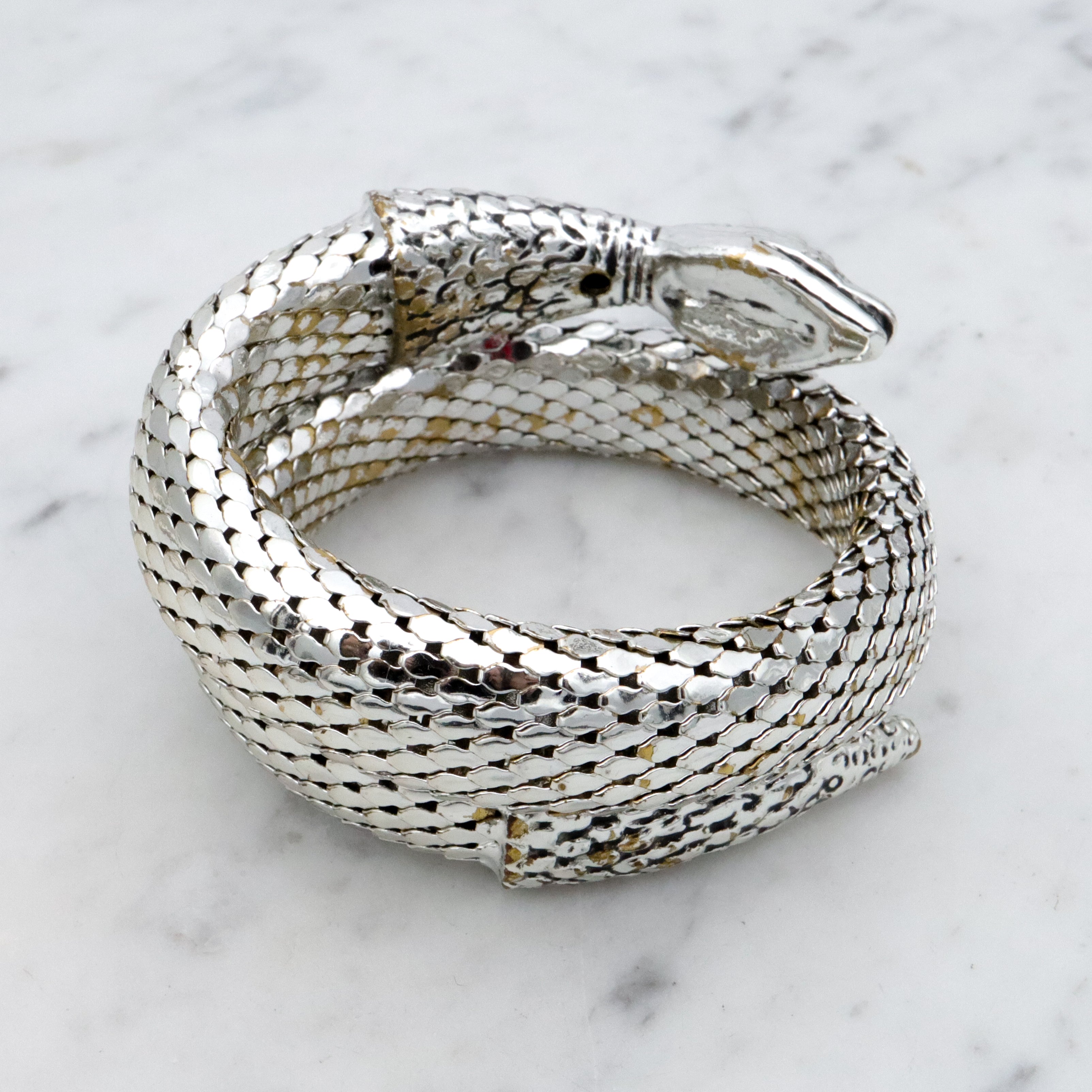 Mid Century vintage Whiting & Davis silver tone thick snake wrap bracelet
