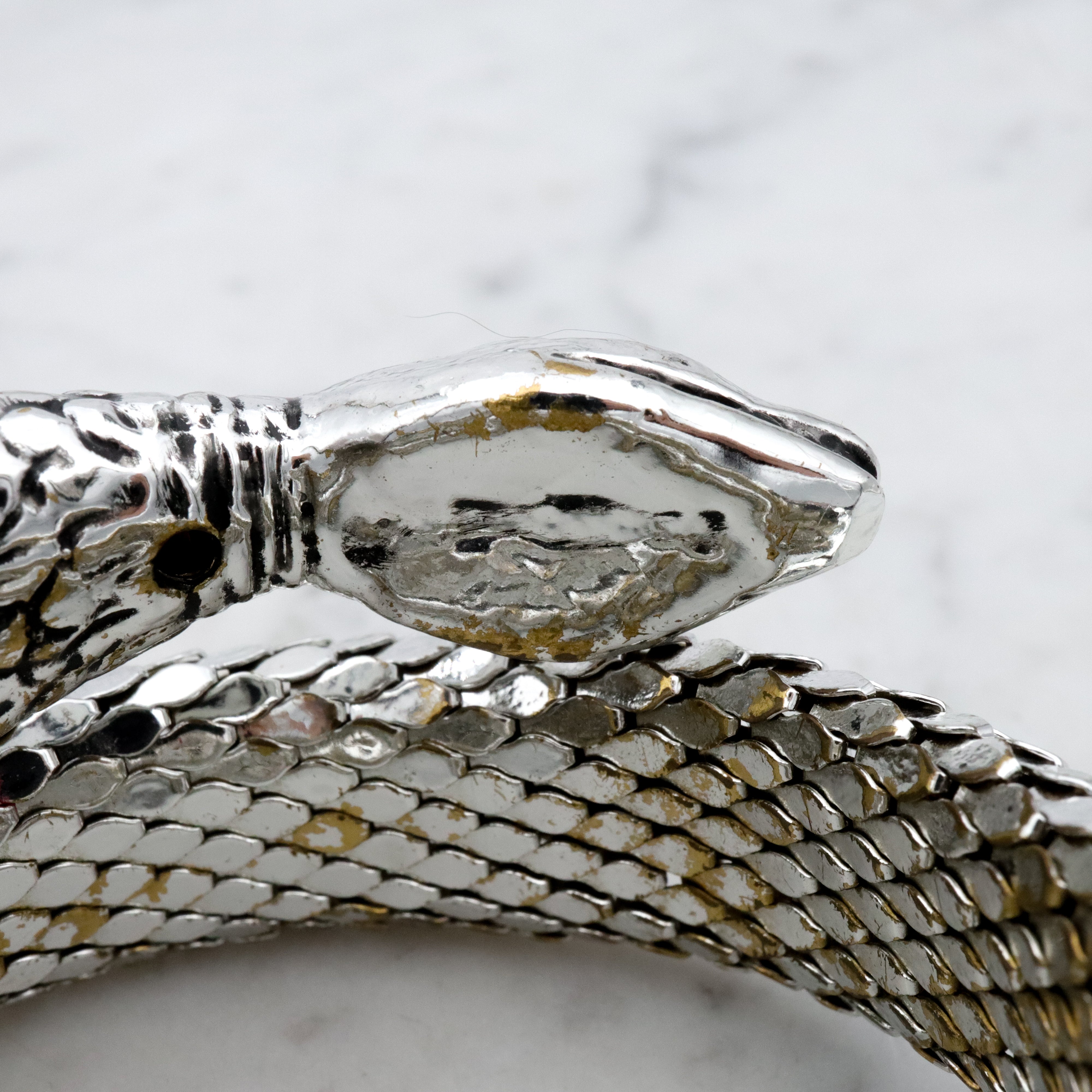 Mid Century vintage Whiting & Davis silver tone thick snake wrap bracelet