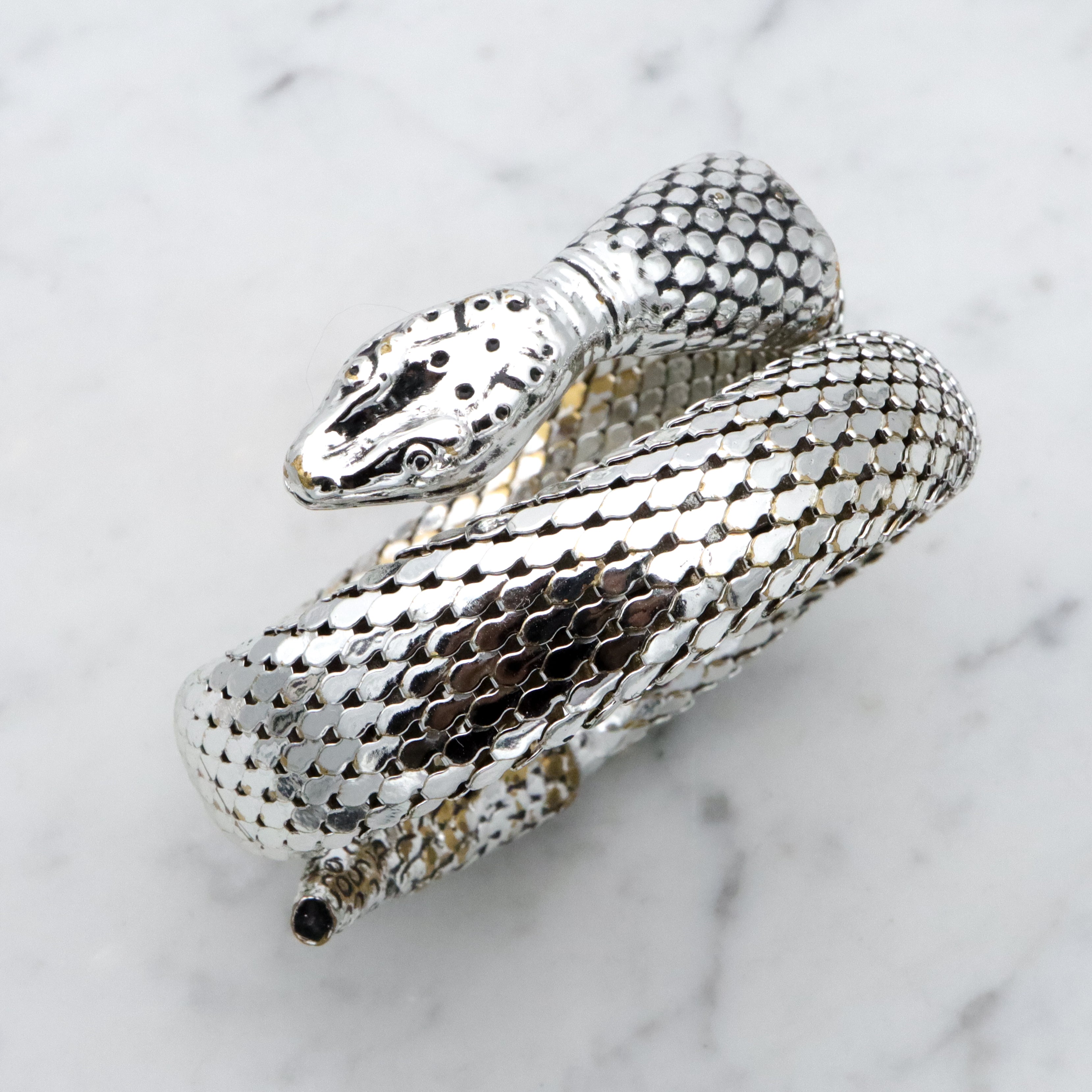 Mid Century vintage Whiting & Davis silver tone thick snake wrap bracelet
