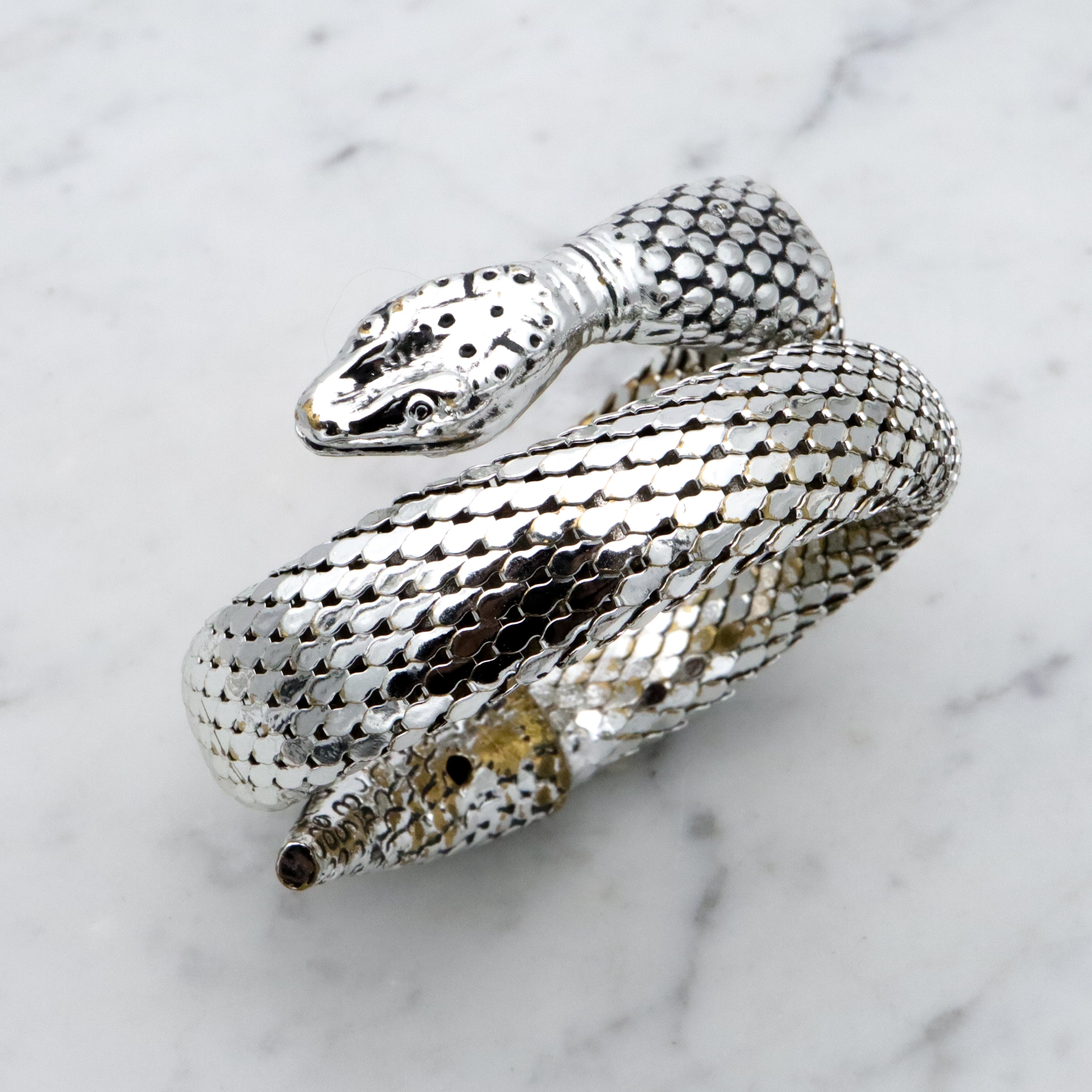 Mid Century vintage Whiting & Davis silver tone thick snake wrap bracelet