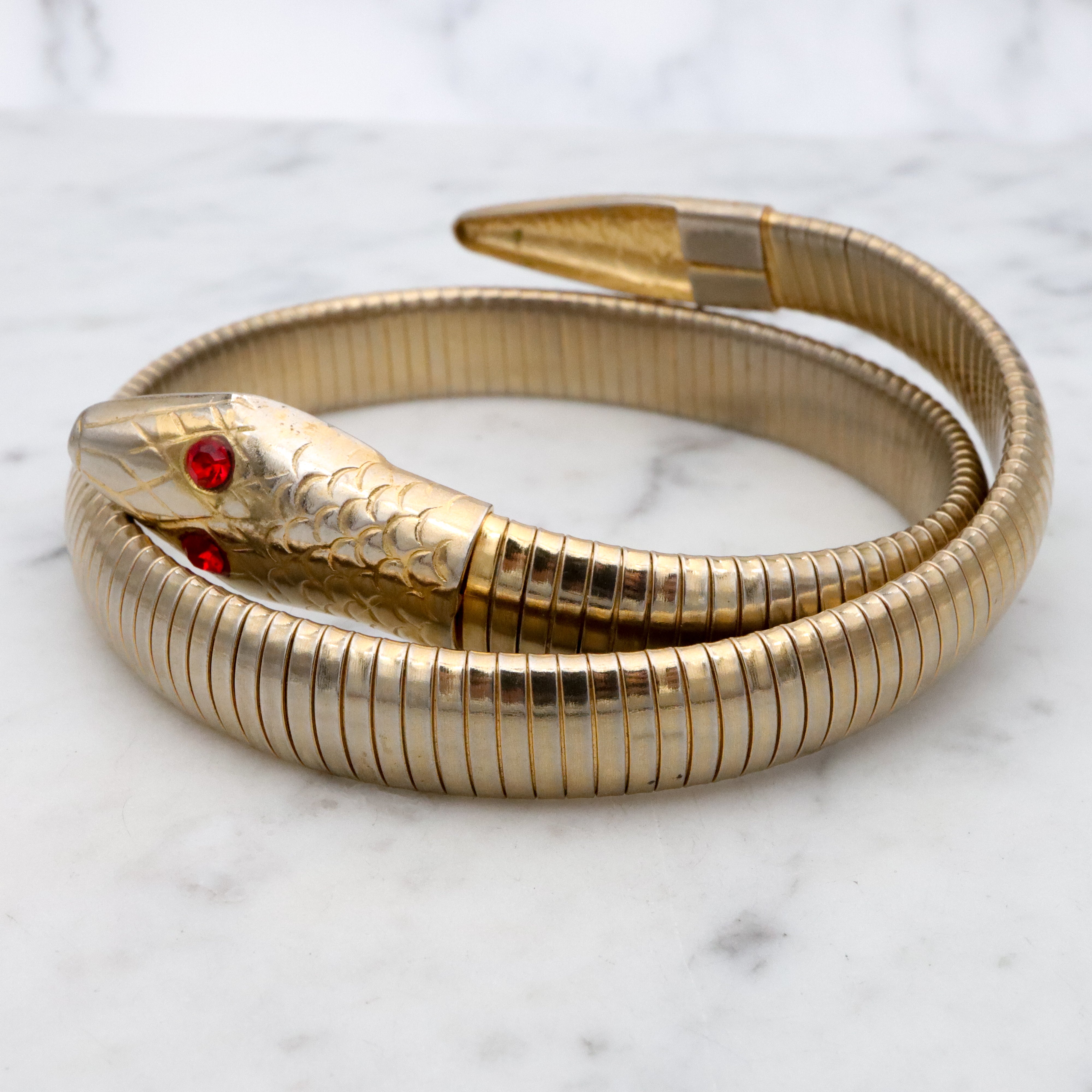 Mid Century vintage gold tone large snake wrap bracelet