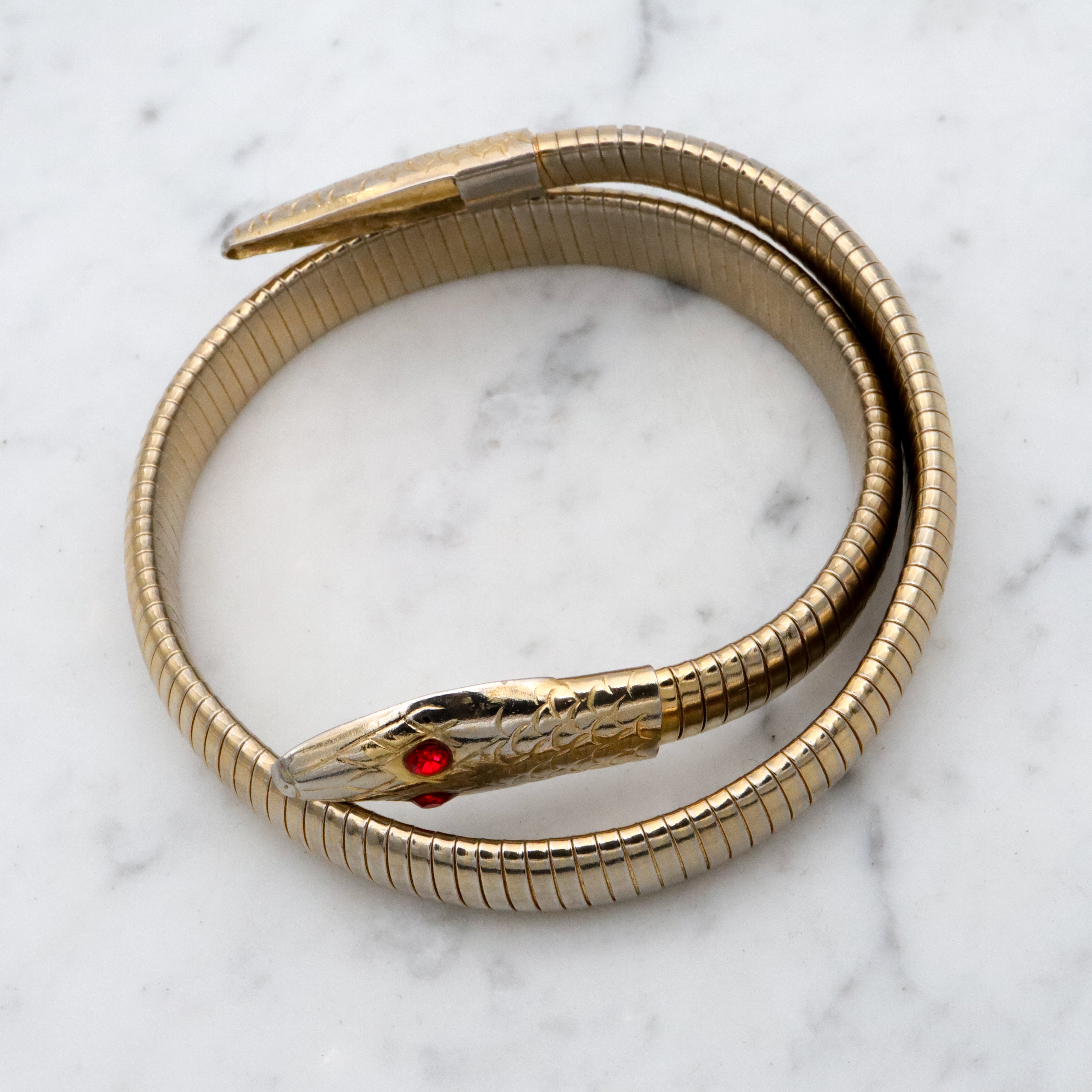 Mid Century vintage gold tone large snake wrap bracelet