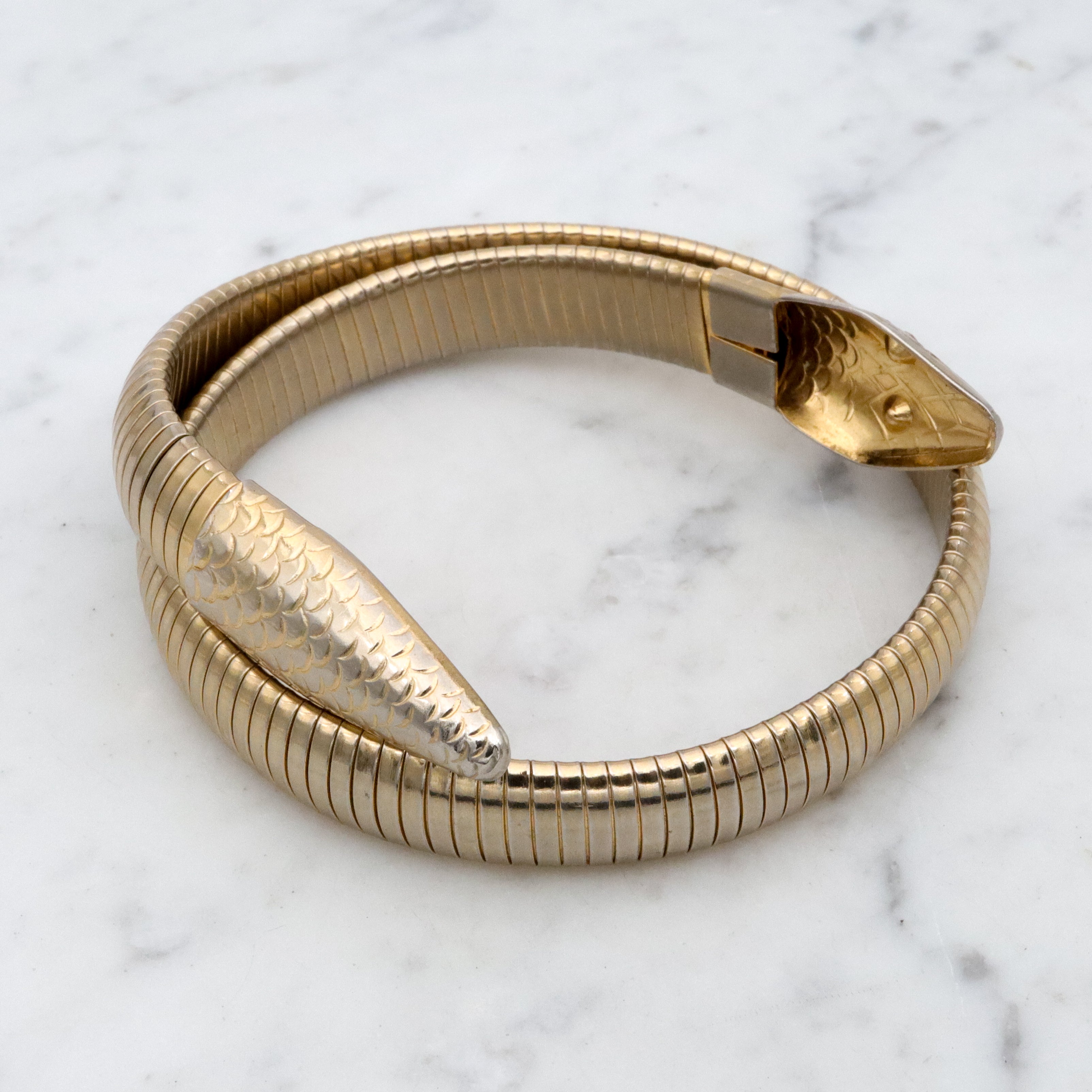 Mid Century vintage gold tone large snake wrap bracelet