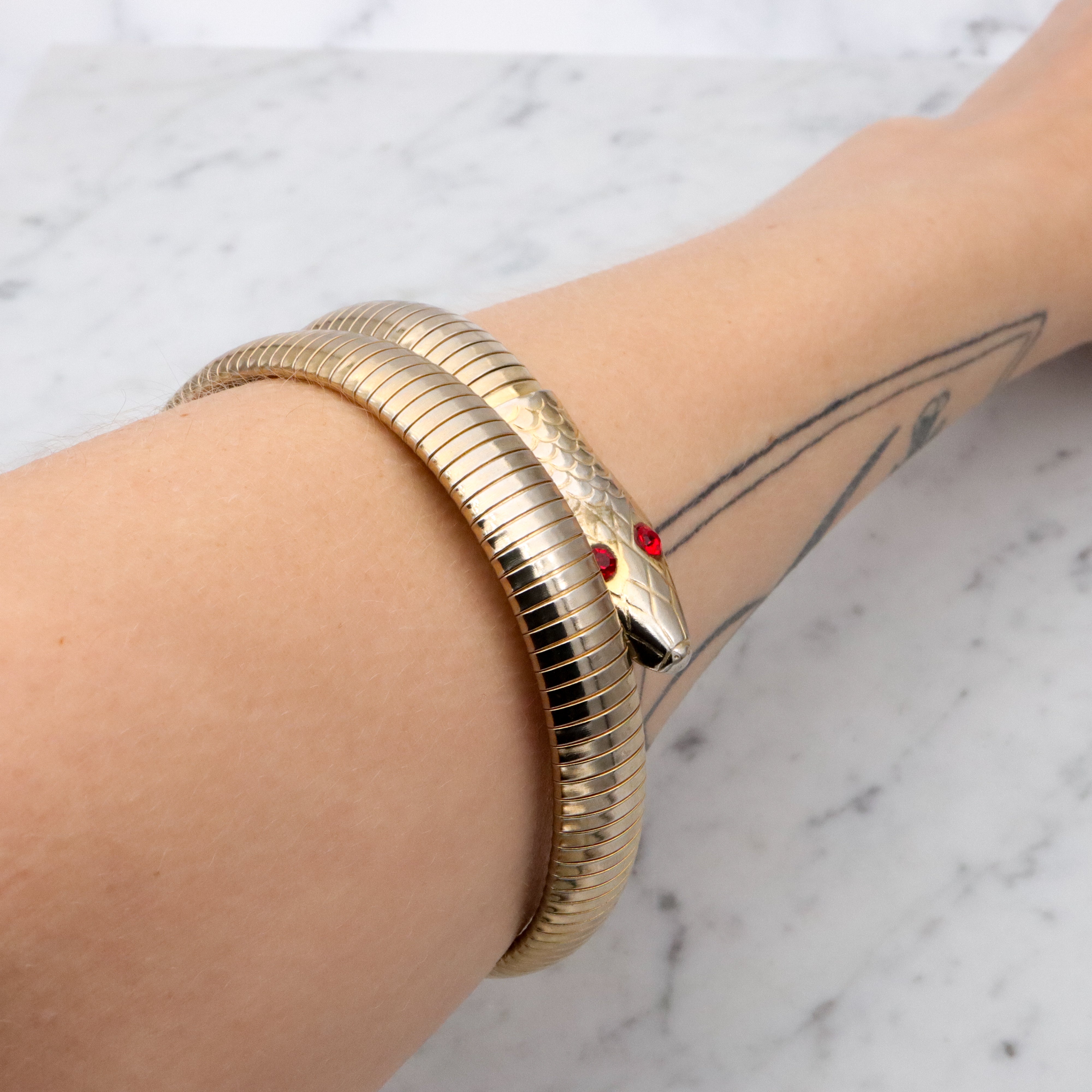 Mid Century vintage gold tone large snake wrap bracelet