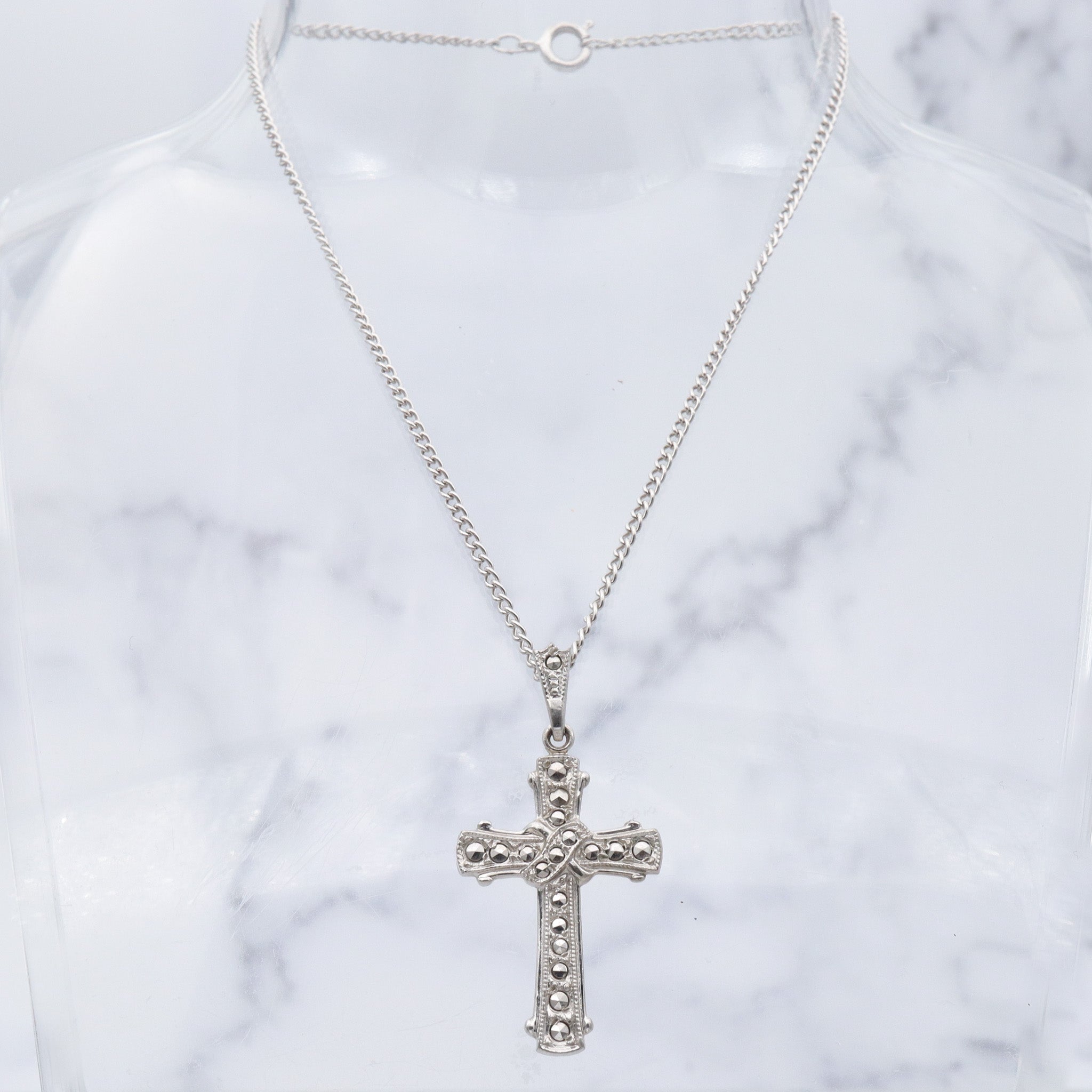 Antique Art Deco Theda sterling & marcasite cross pendant