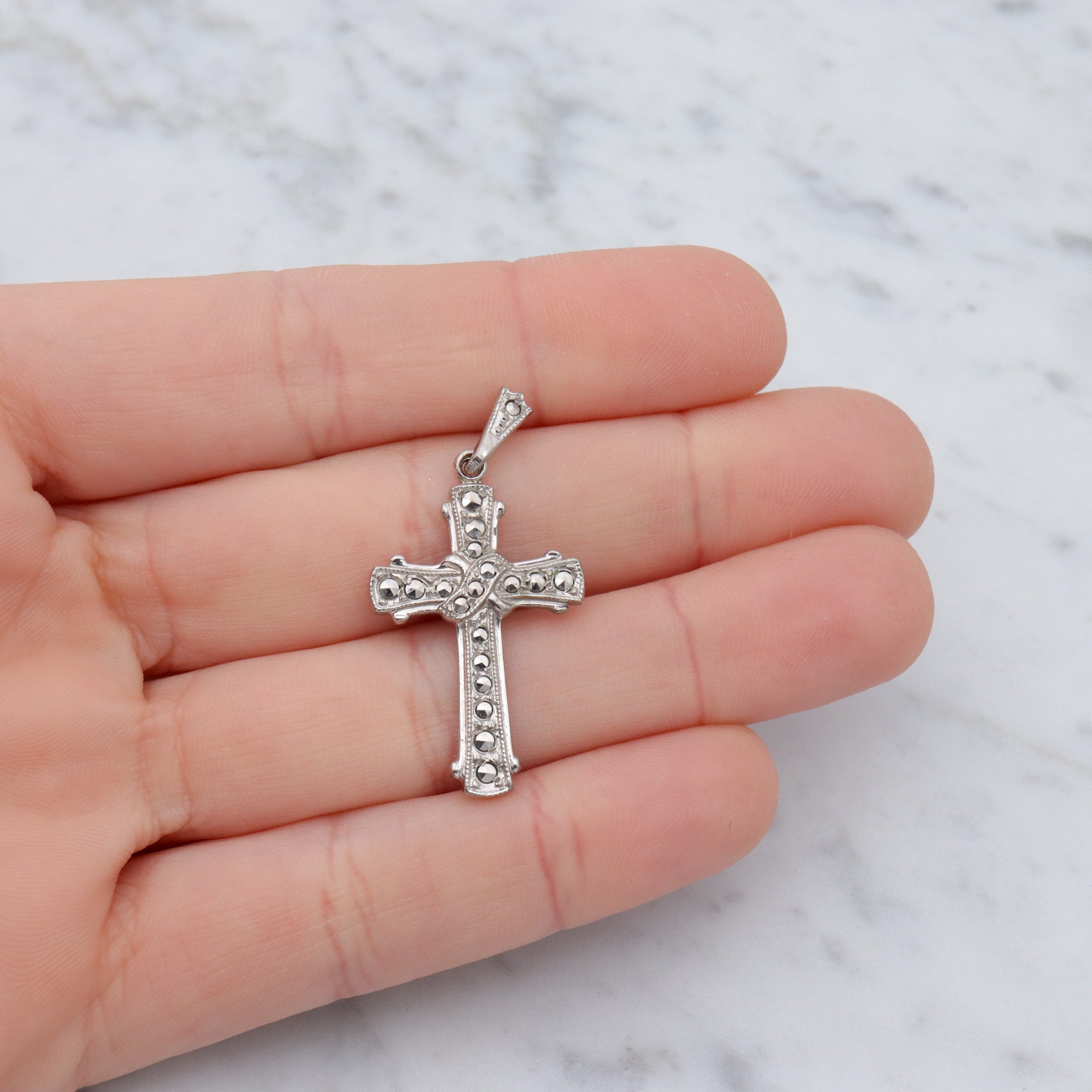 Antique Art Deco Theda sterling & marcasite cross pendant