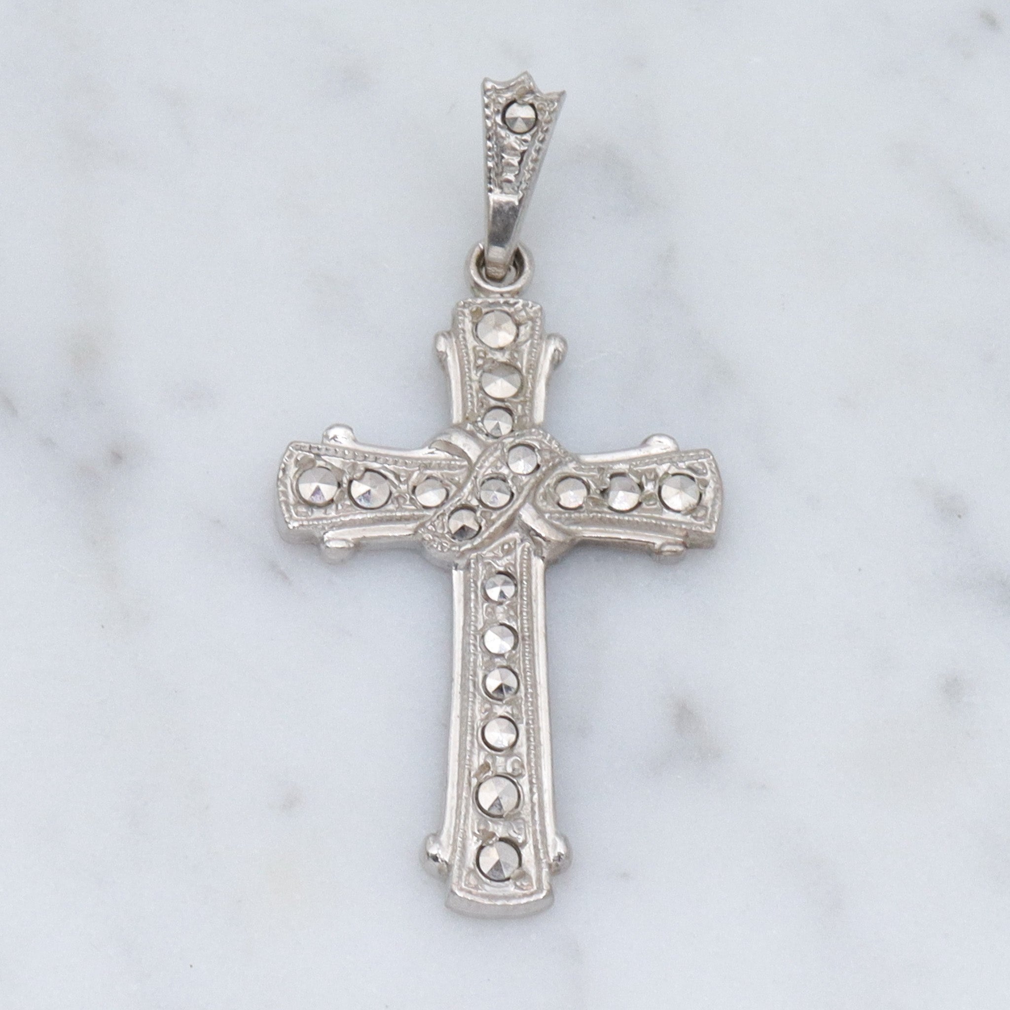Antique Art Deco Theda sterling & marcasite cross pendant