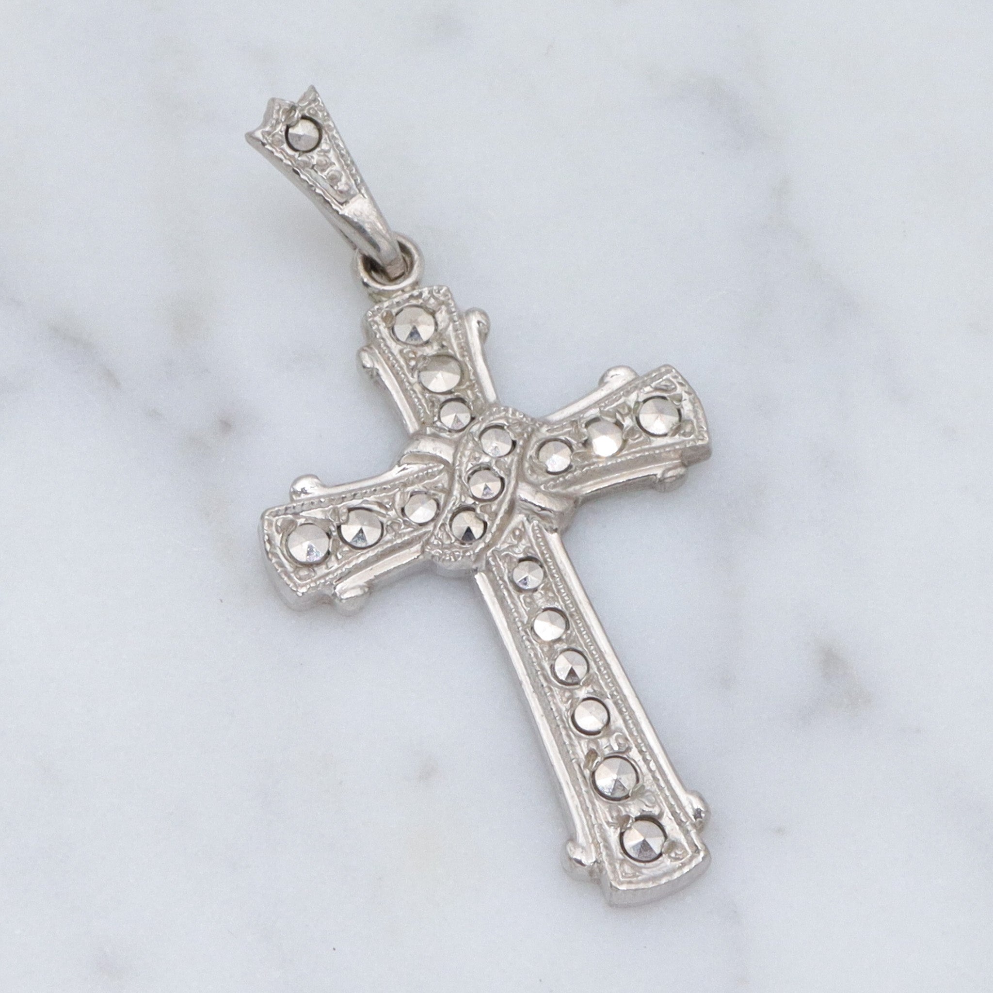 Antique Art Deco Theda sterling & marcasite cross pendant