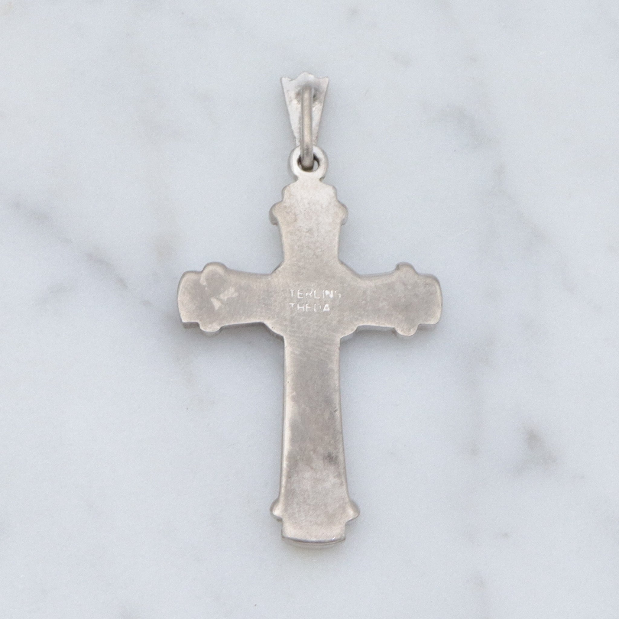 Antique Art Deco Theda sterling & marcasite cross pendant