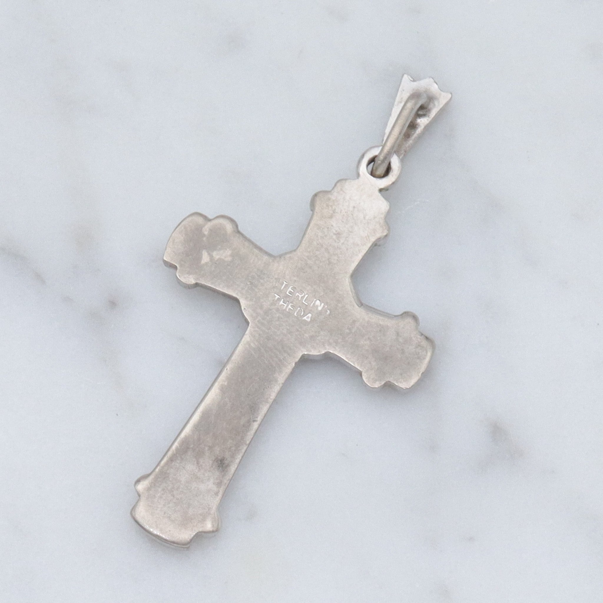 Antique Art Deco Theda sterling & marcasite cross pendant