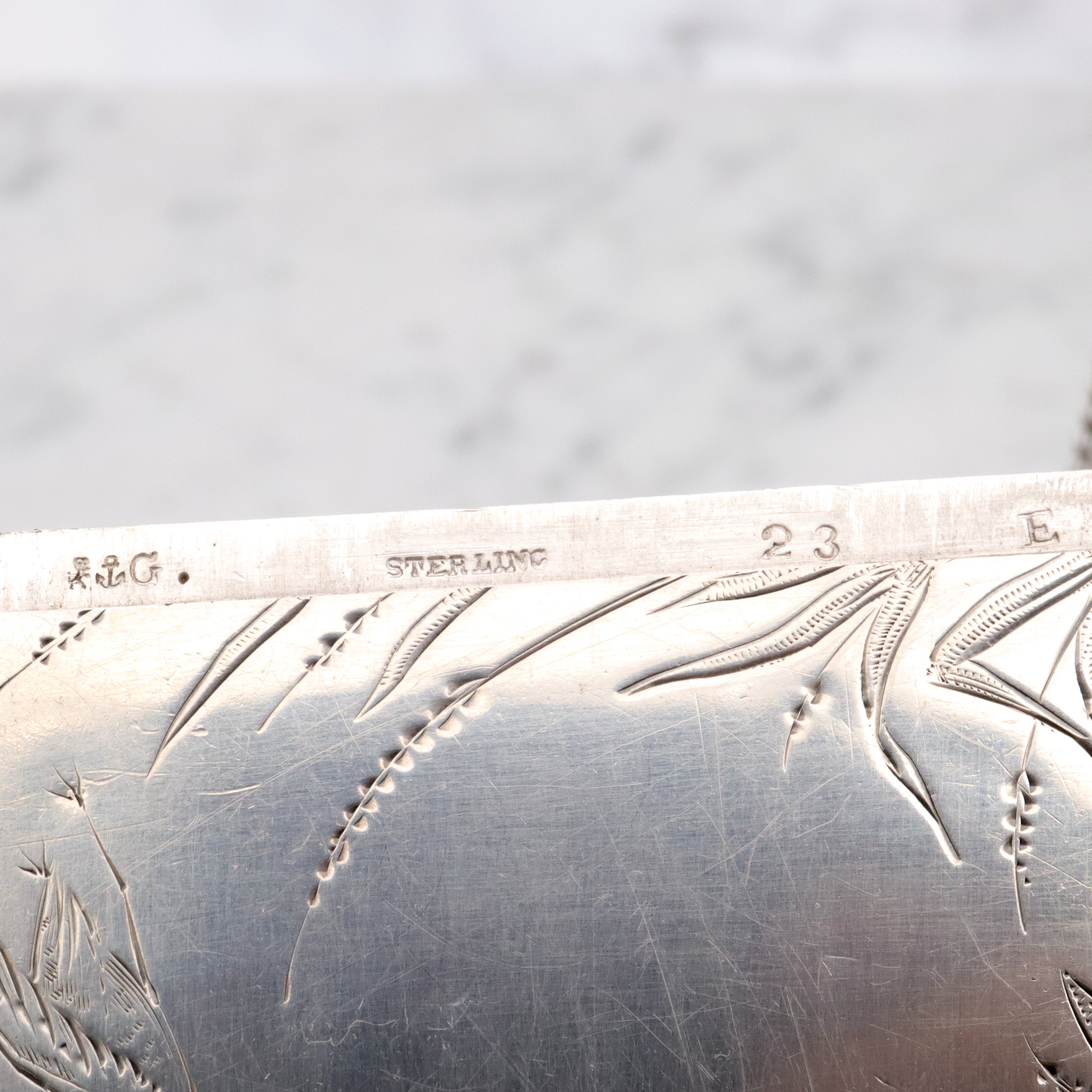 Antique Victorian Gorham sterling Aesthetic Movement engraved card case purse with chain