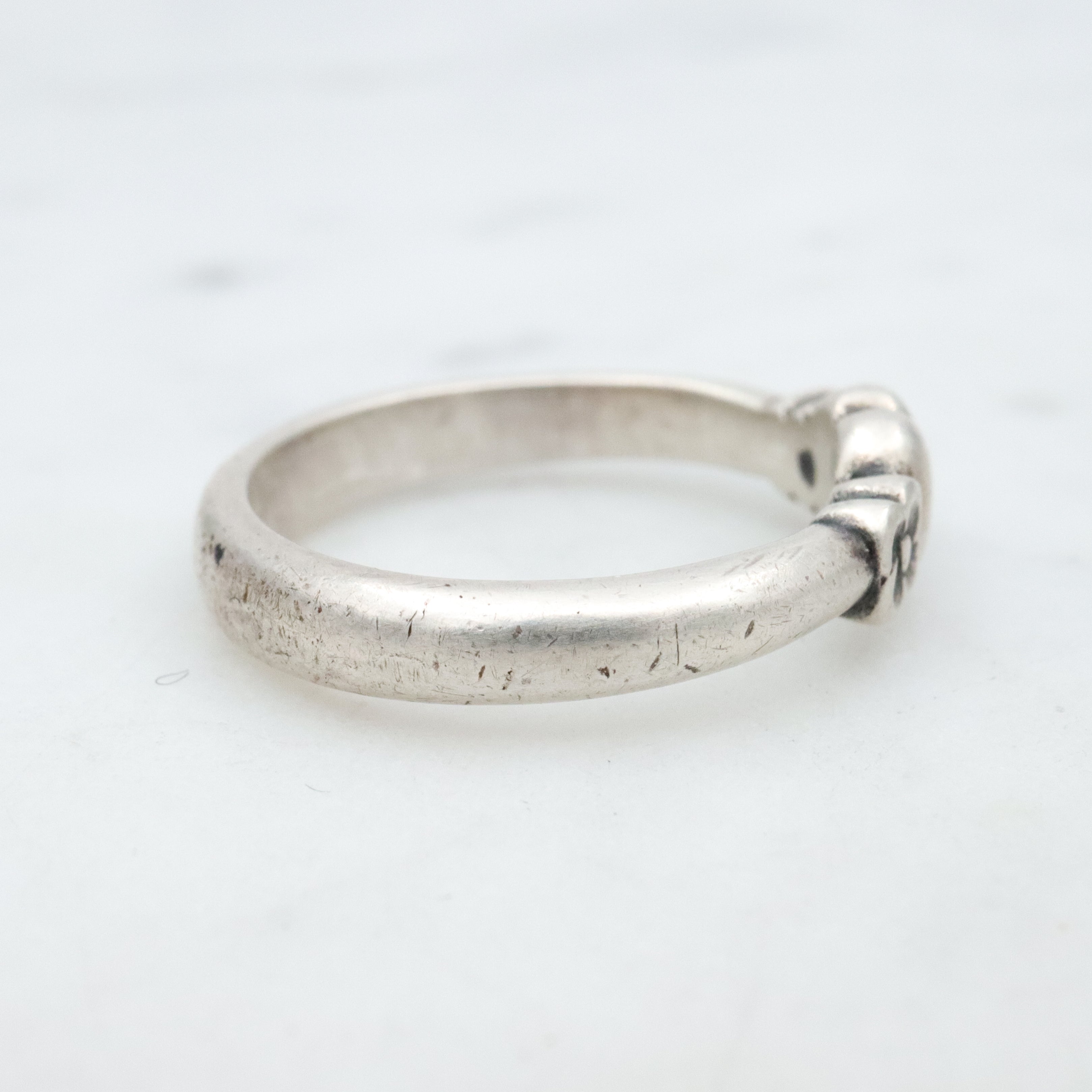 Retired James Avery heart & forget me not flower sterling ring, size 4.5