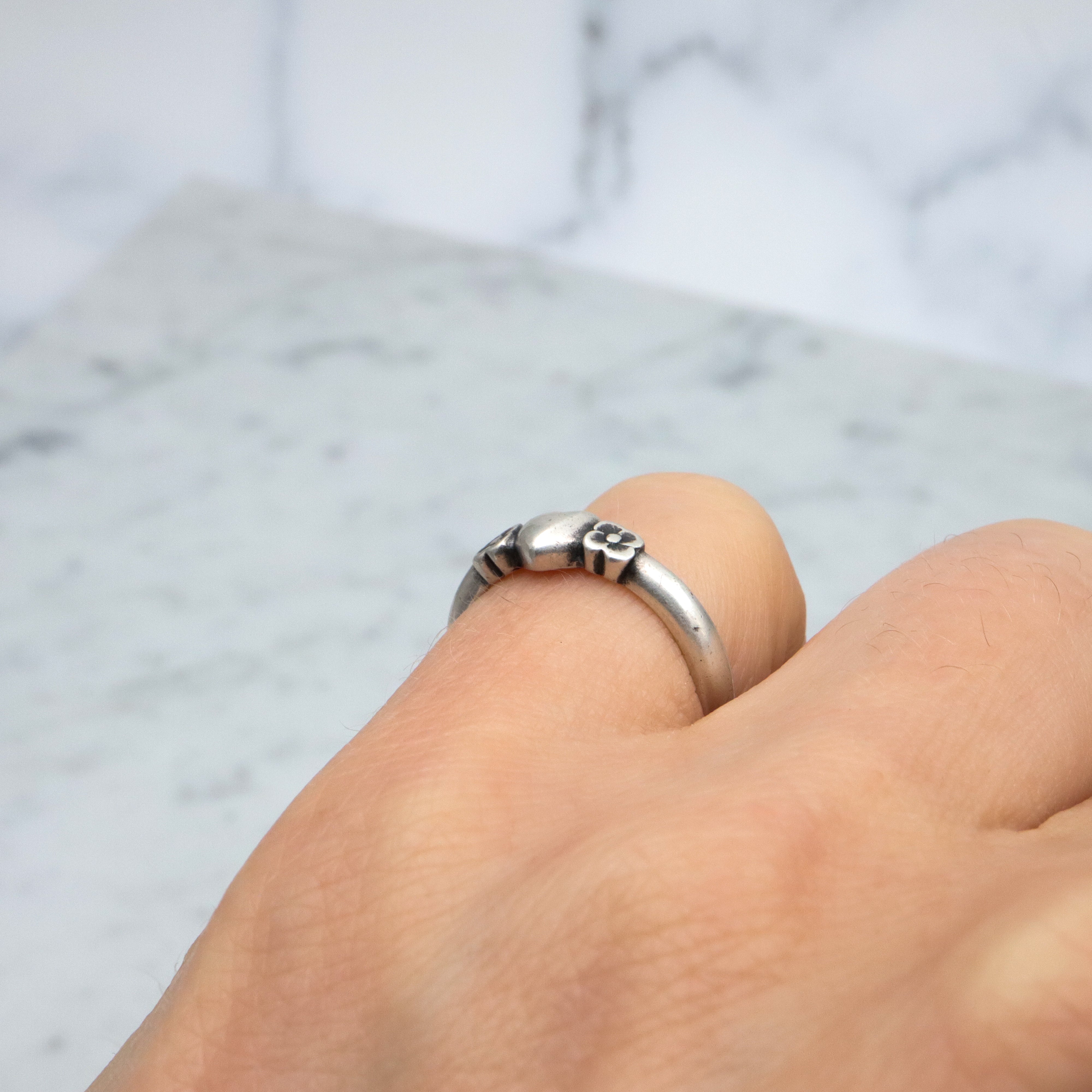 Retired James Avery heart & forget me not flower sterling ring, size 4.5