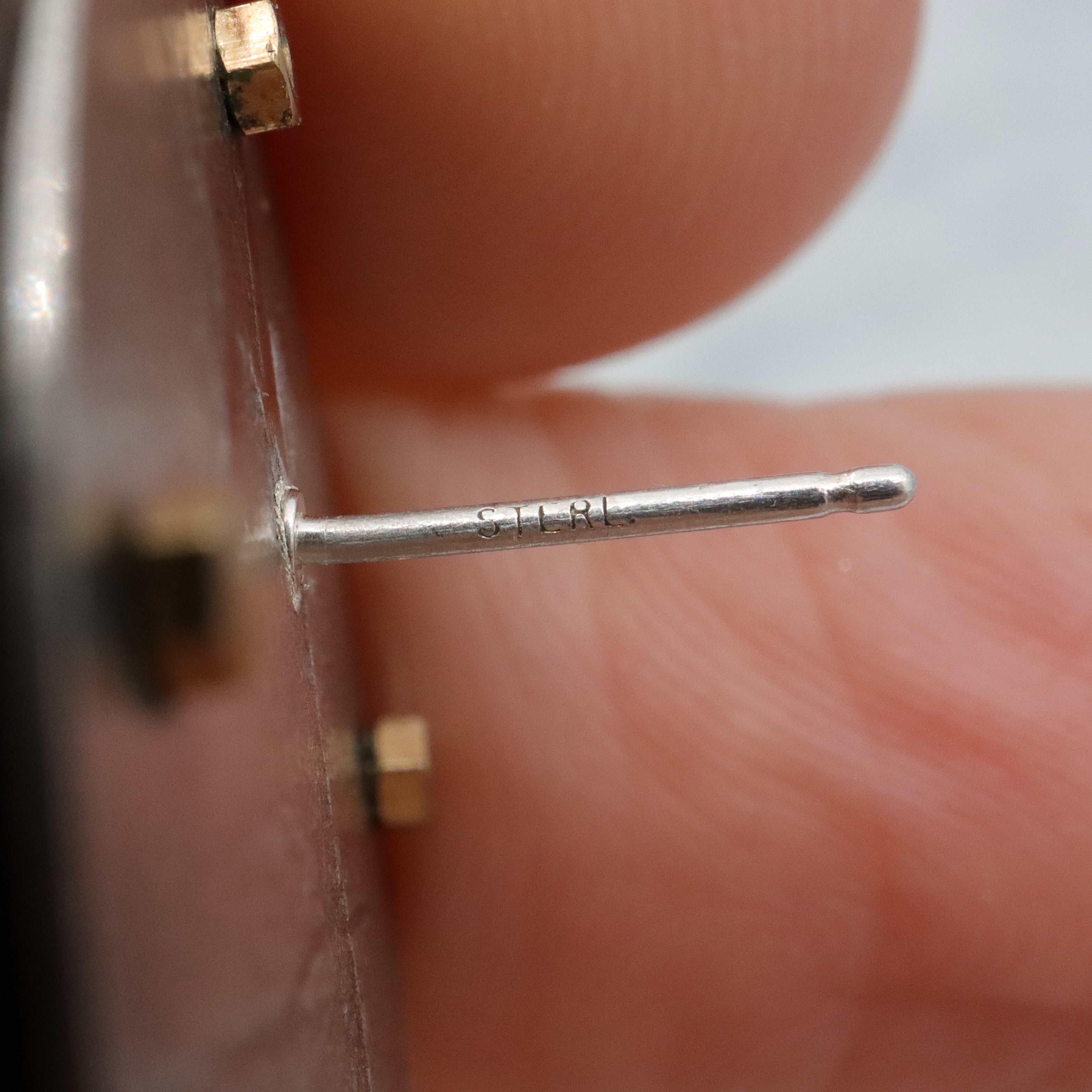 Vintage handmade Modernist sterling & lapis disc earrings with brass rivets