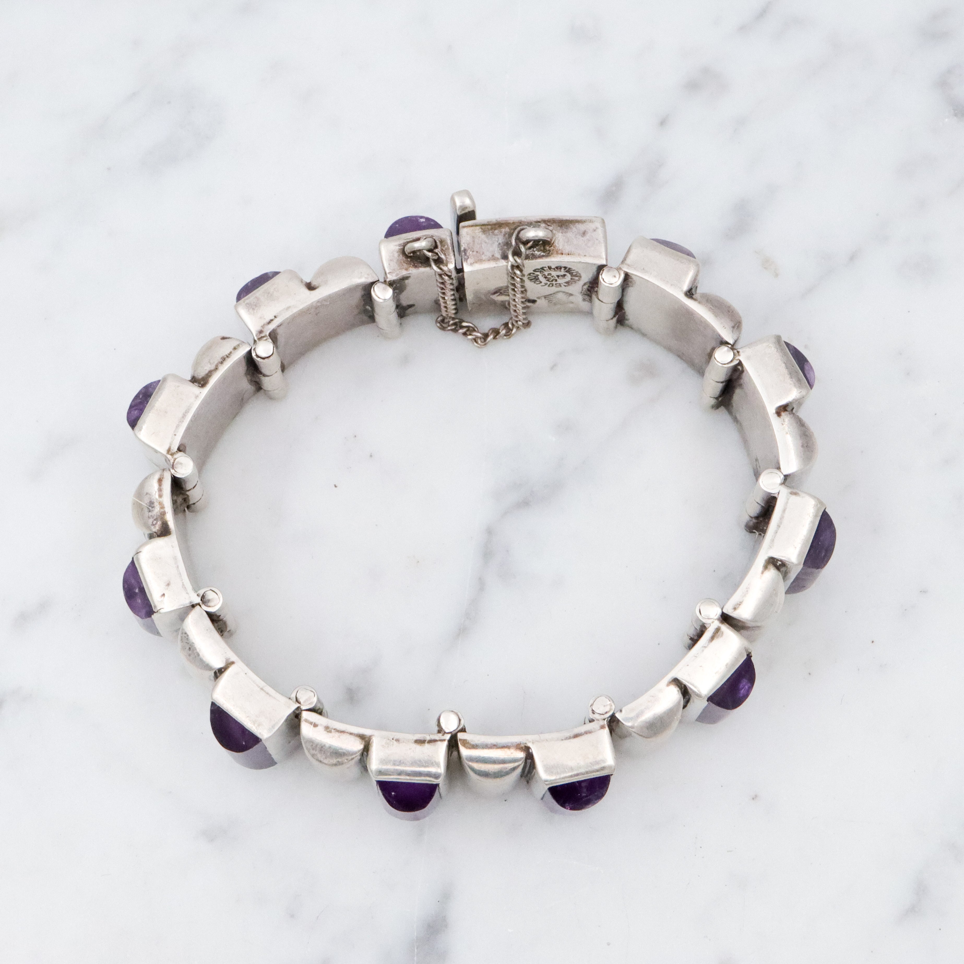 Exceptional Antonio Pineda Mid Century sterling & amethyst block link bracelet