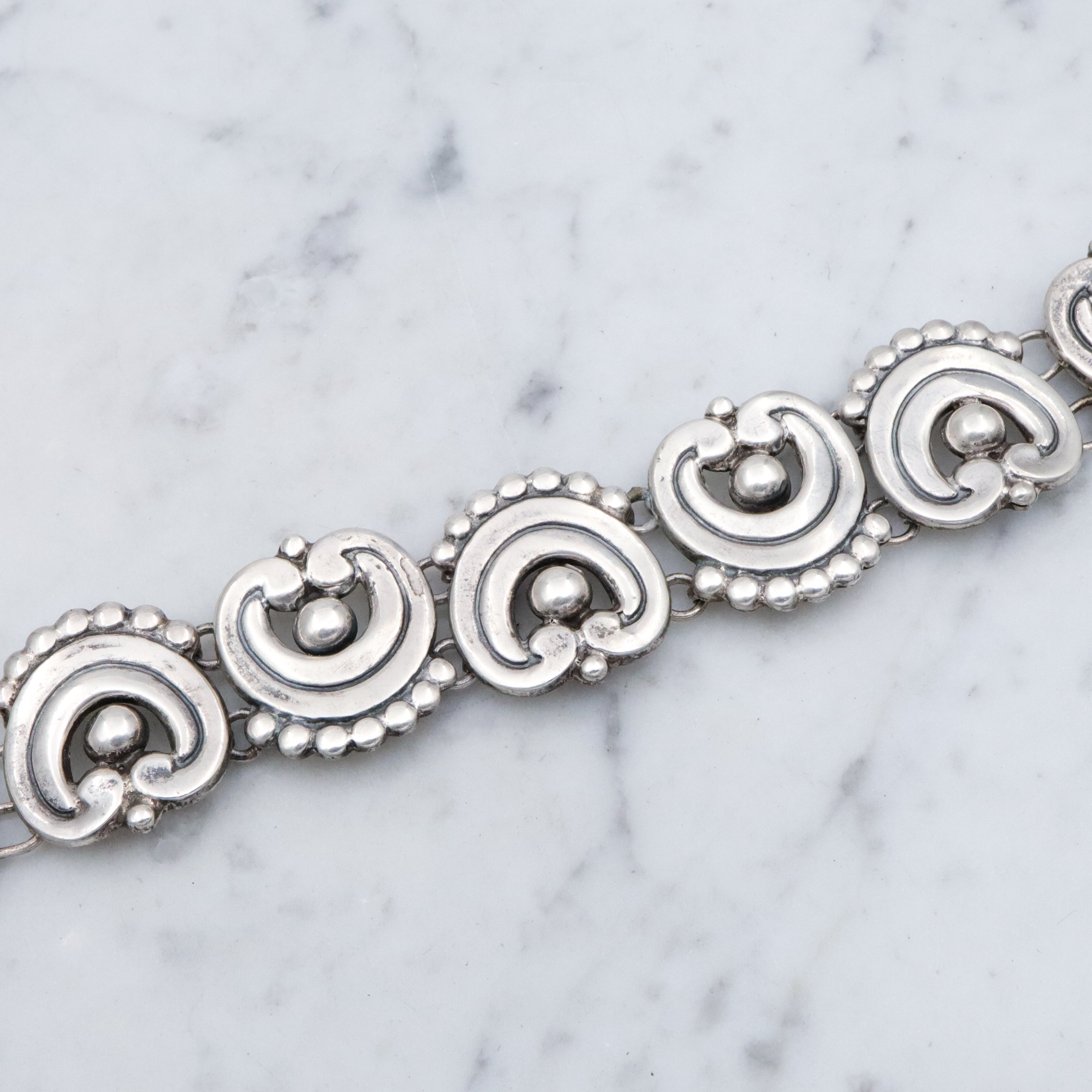 Mid Century Mexican sterling Los Castillo style scroll link bracelet