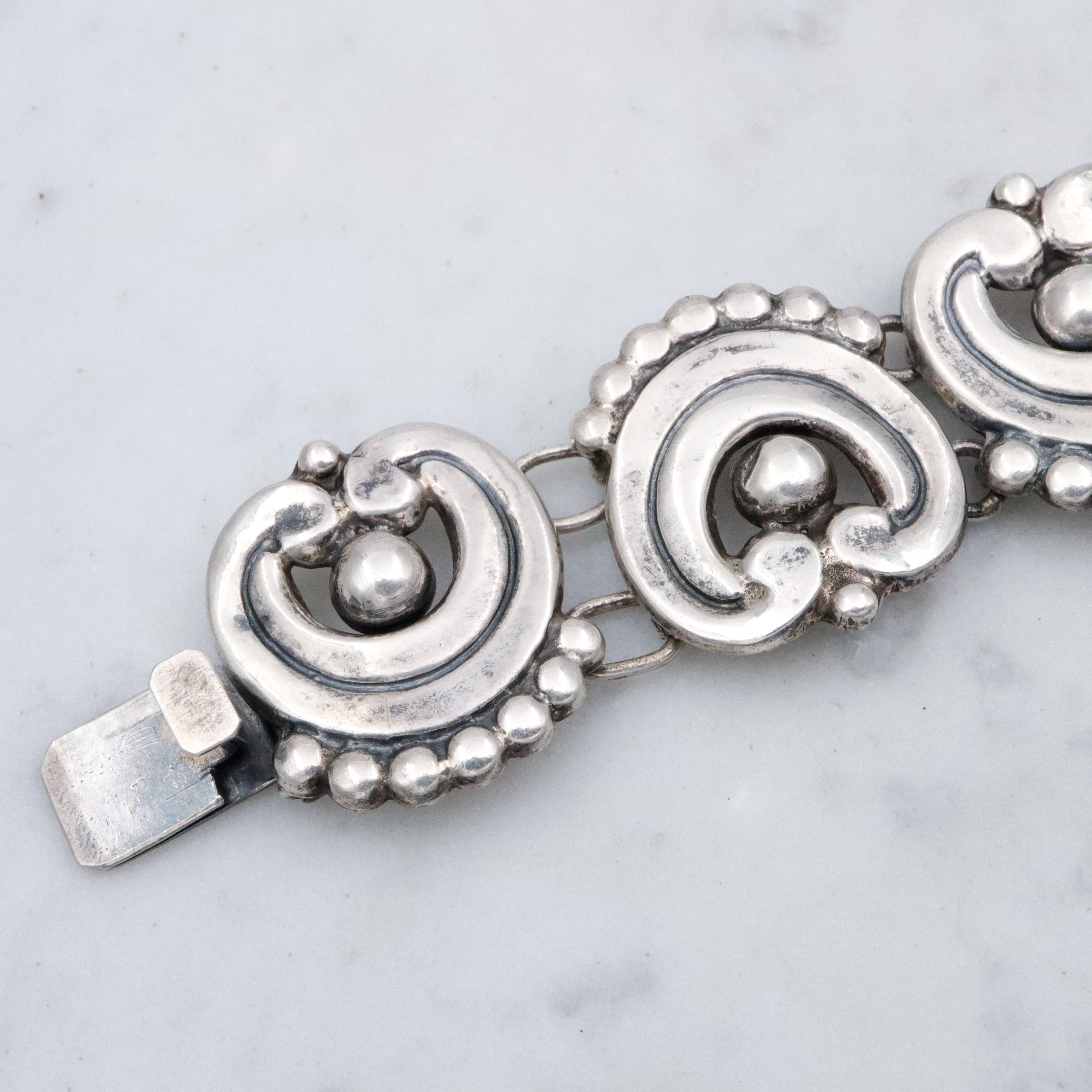 Mid Century Mexican sterling Los Castillo style scroll link bracelet
