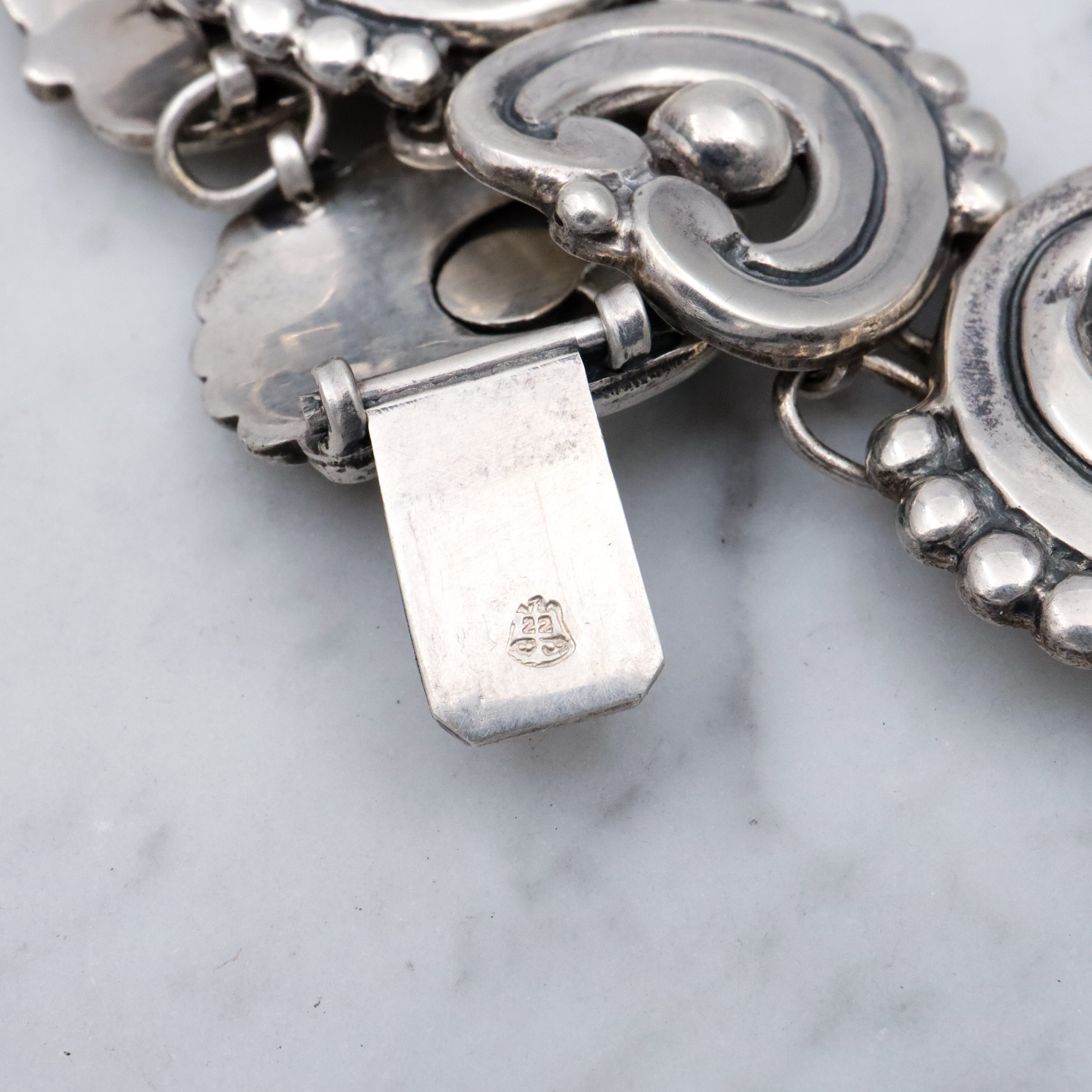 Mid Century Mexican sterling Los Castillo style scroll link bracelet