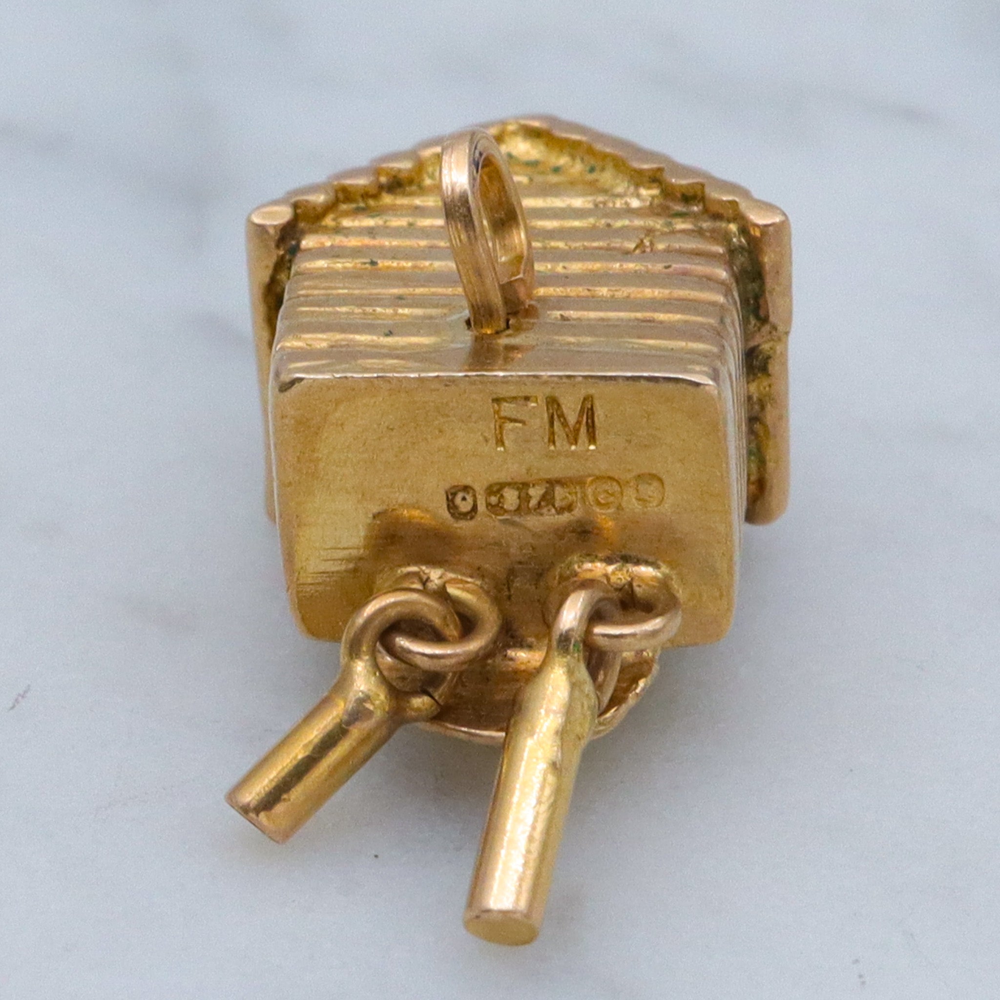 Vintage English 9k gold moving painted cuckoo clock charm pendant