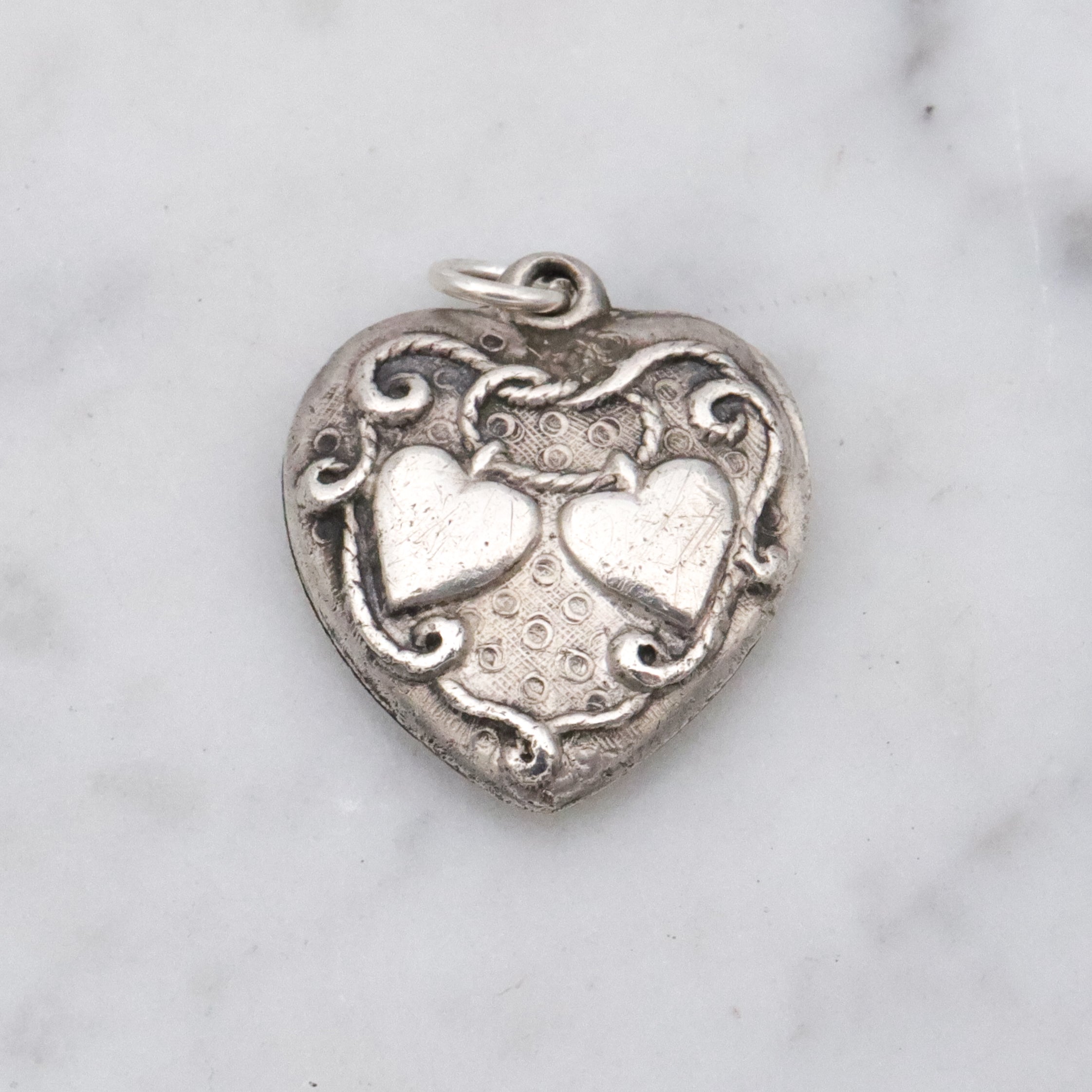 Vintage Walter Lampl sterling two hearts on a rope puffy heart charm pendant