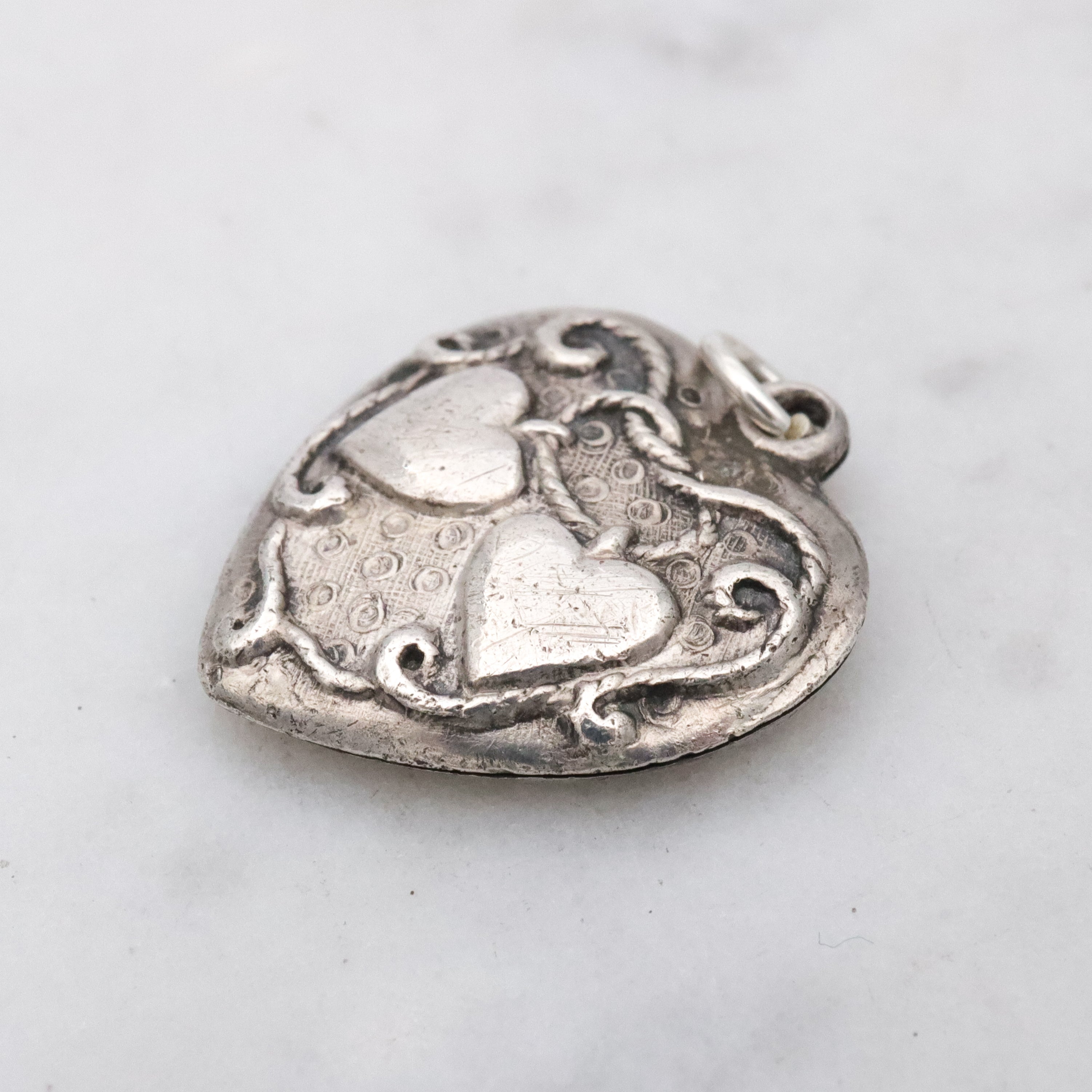 Vintage Walter Lampl sterling two hearts on a rope puffy heart charm pendant
