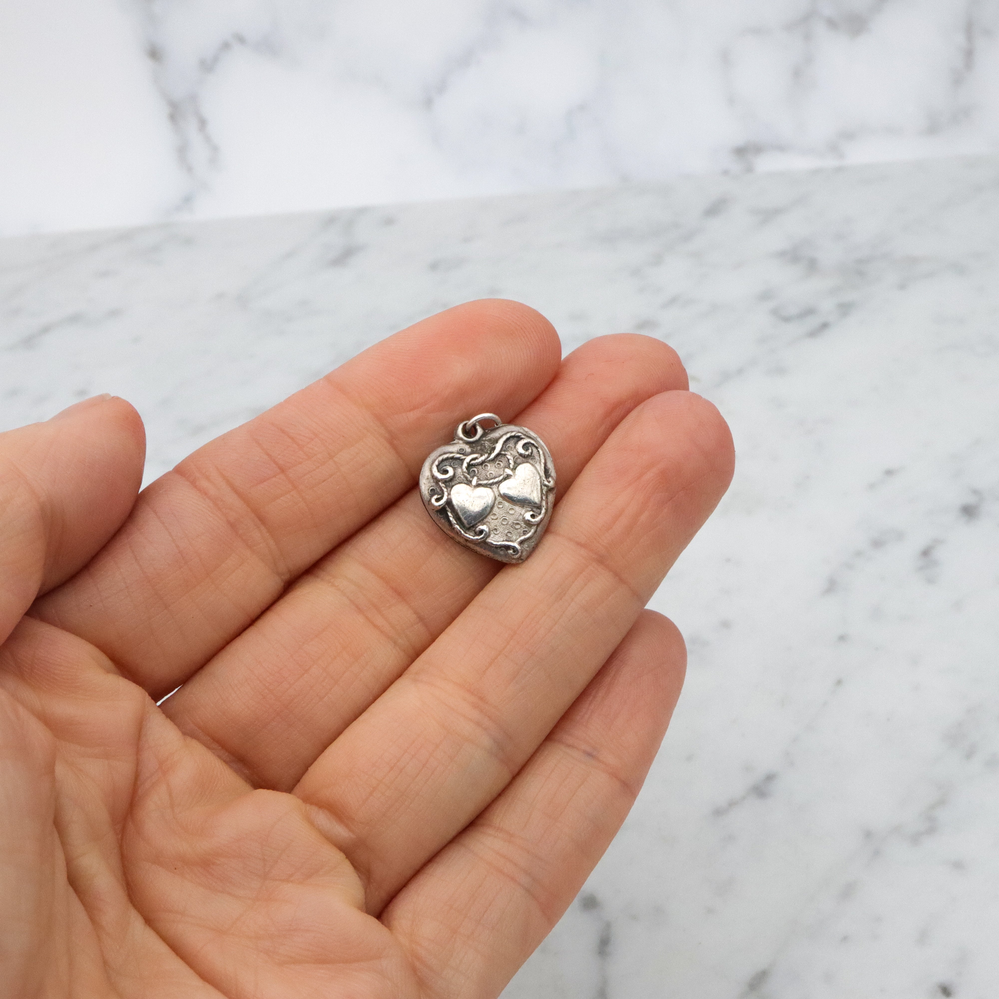 Vintage Walter Lampl sterling two hearts on a rope puffy heart charm pendant