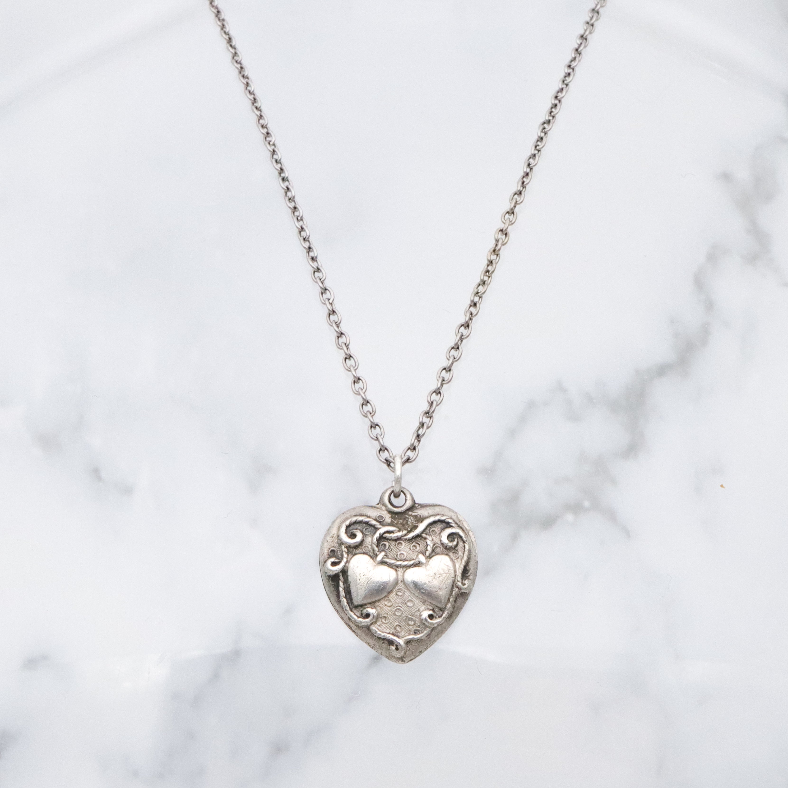 Vintage Walter Lampl sterling two hearts on a rope puffy heart charm pendant