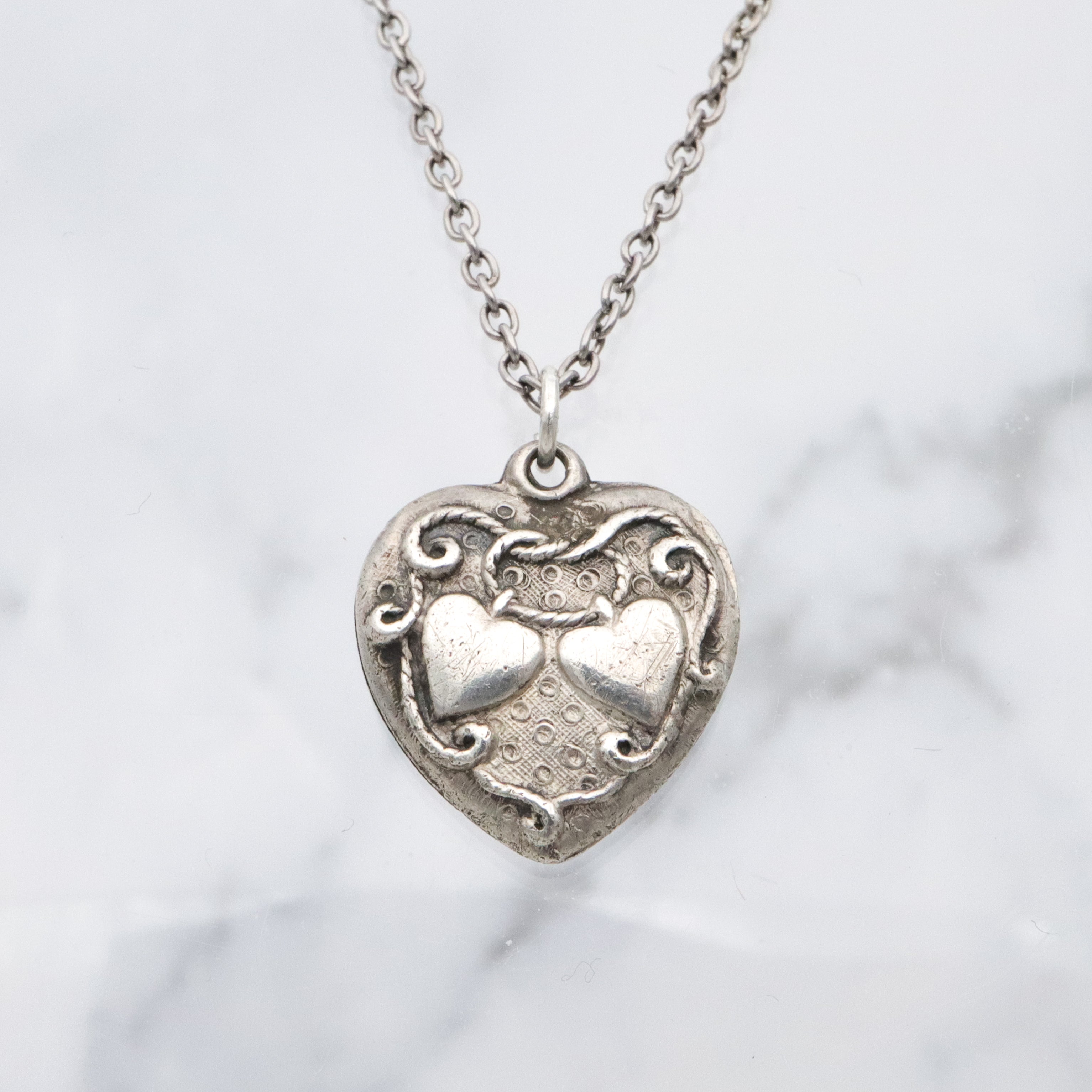 Vintage Walter Lampl sterling two hearts on a rope puffy heart charm pendant
