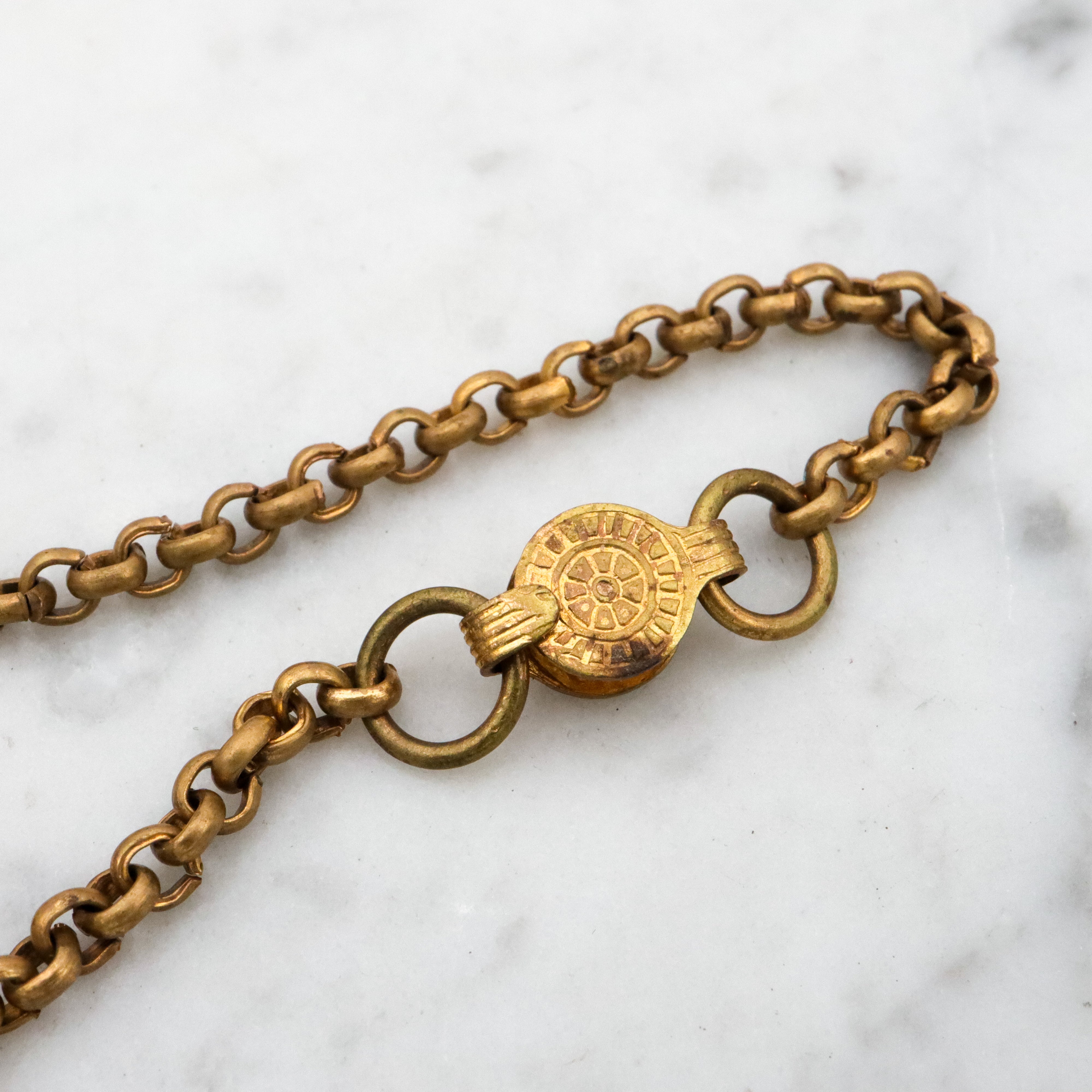 Antique Deco Czech porcelain portrait gilt metal pendant necklace