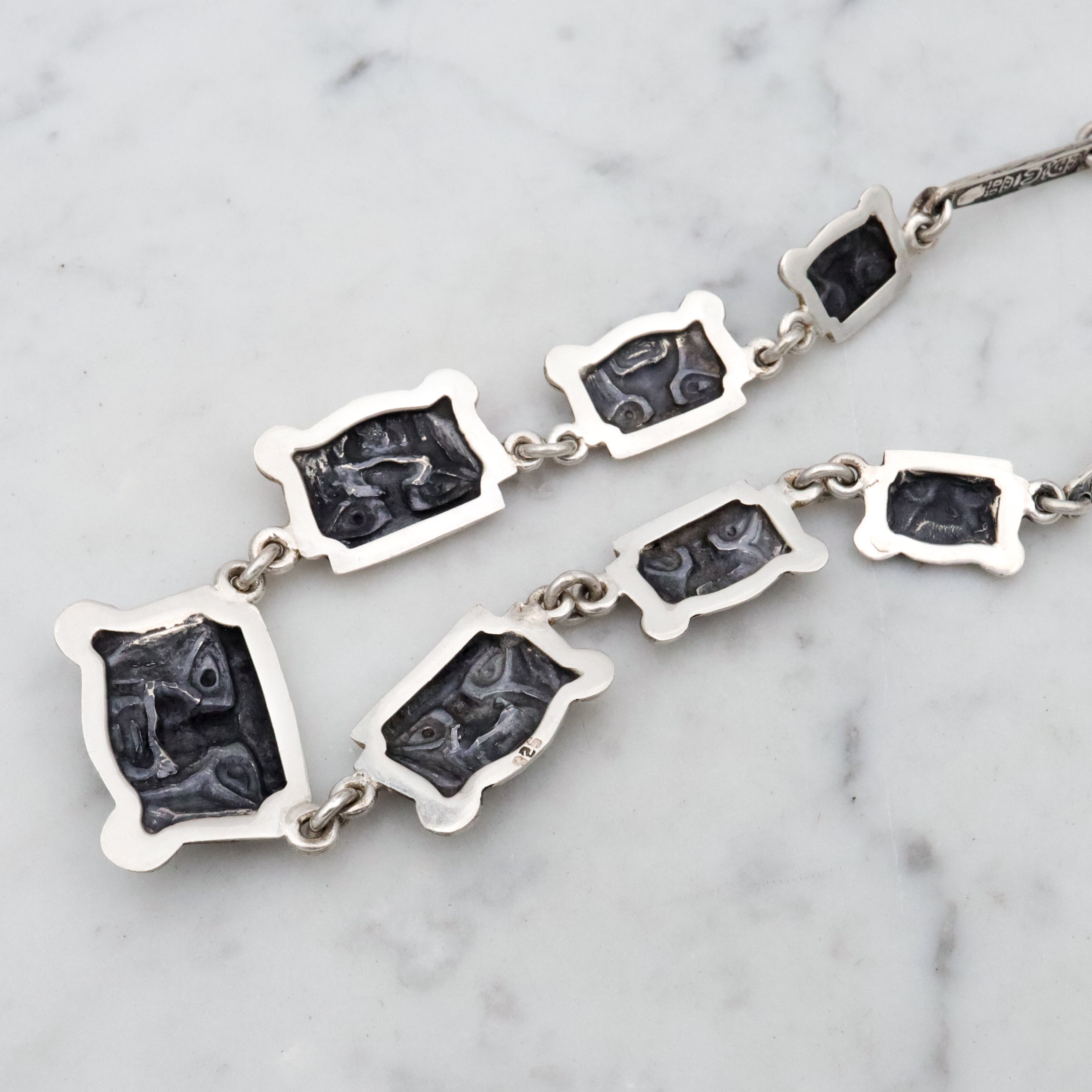 Vintage Mexican sterling Aztec warrior mask link necklace