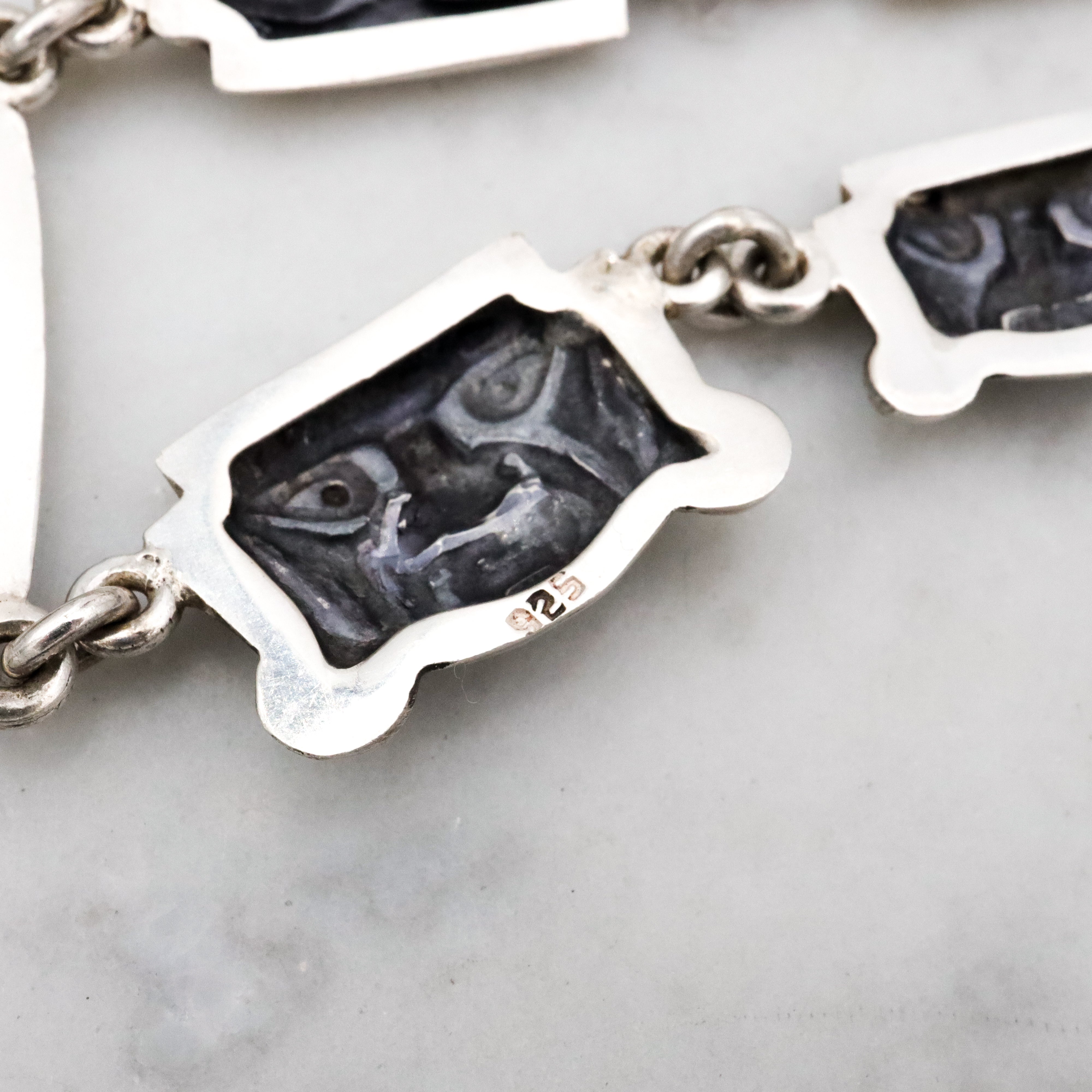 Vintage Mexican sterling Aztec warrior mask link necklace