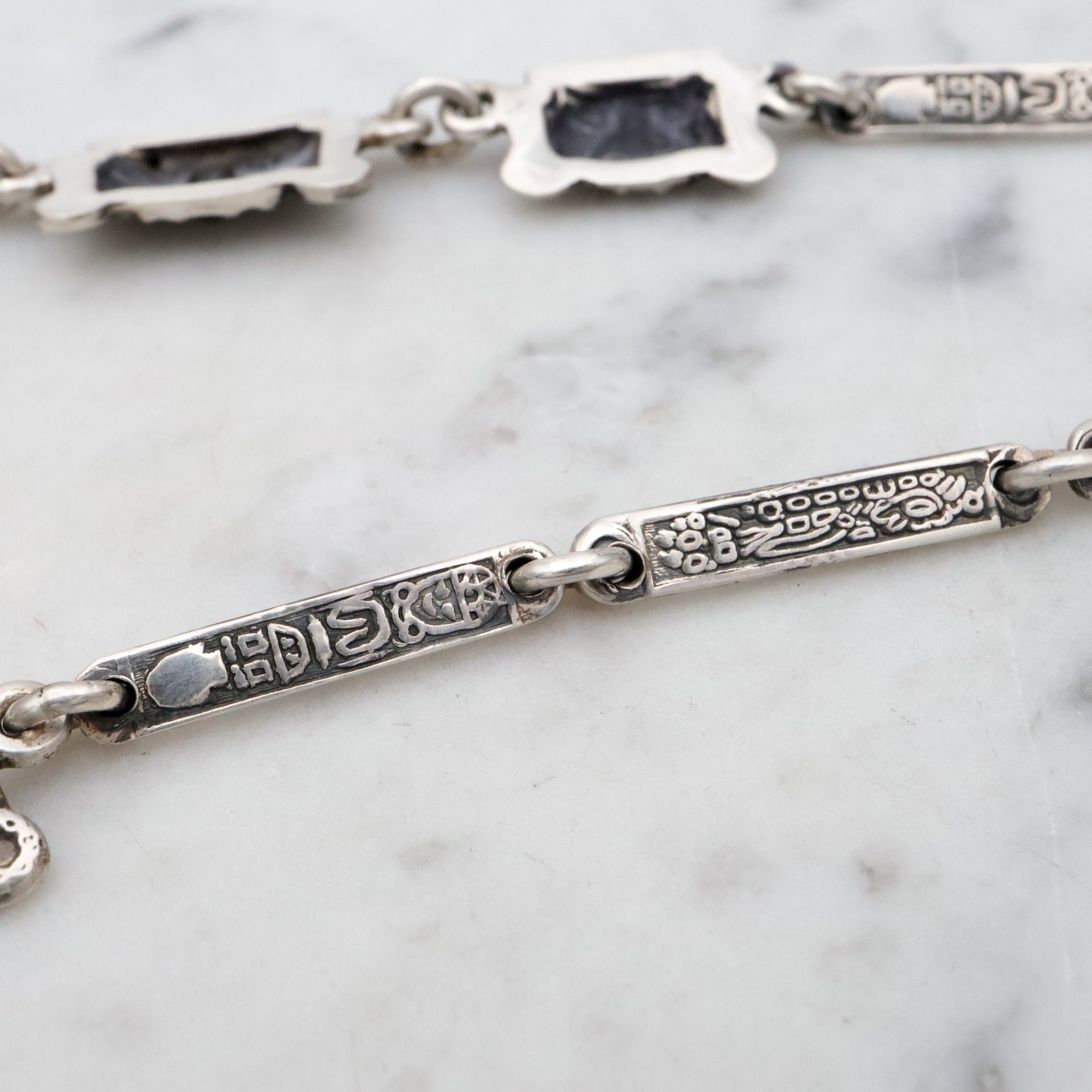 Vintage Mexican sterling Aztec warrior mask link necklace