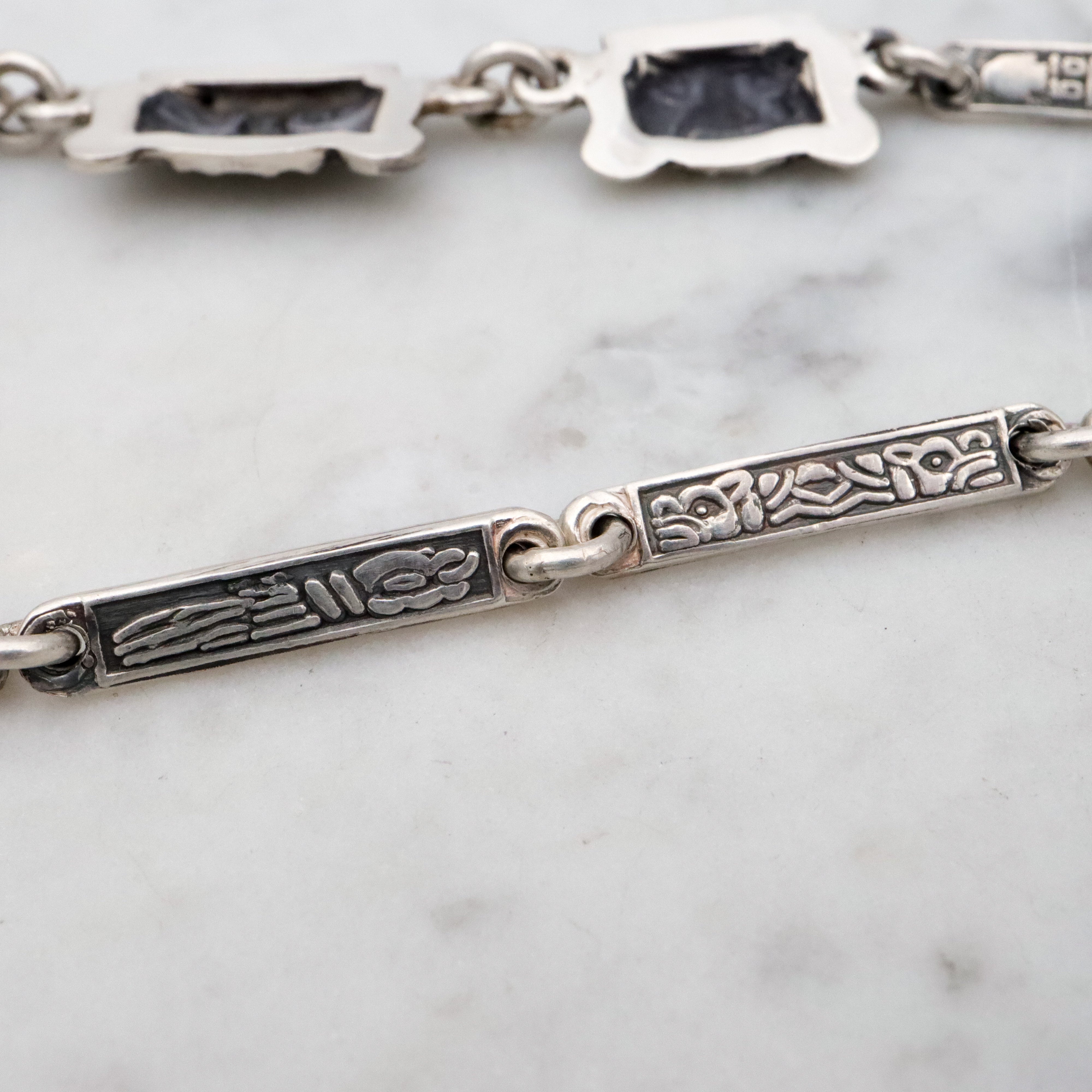 Vintage Mexican sterling Aztec warrior mask link necklace