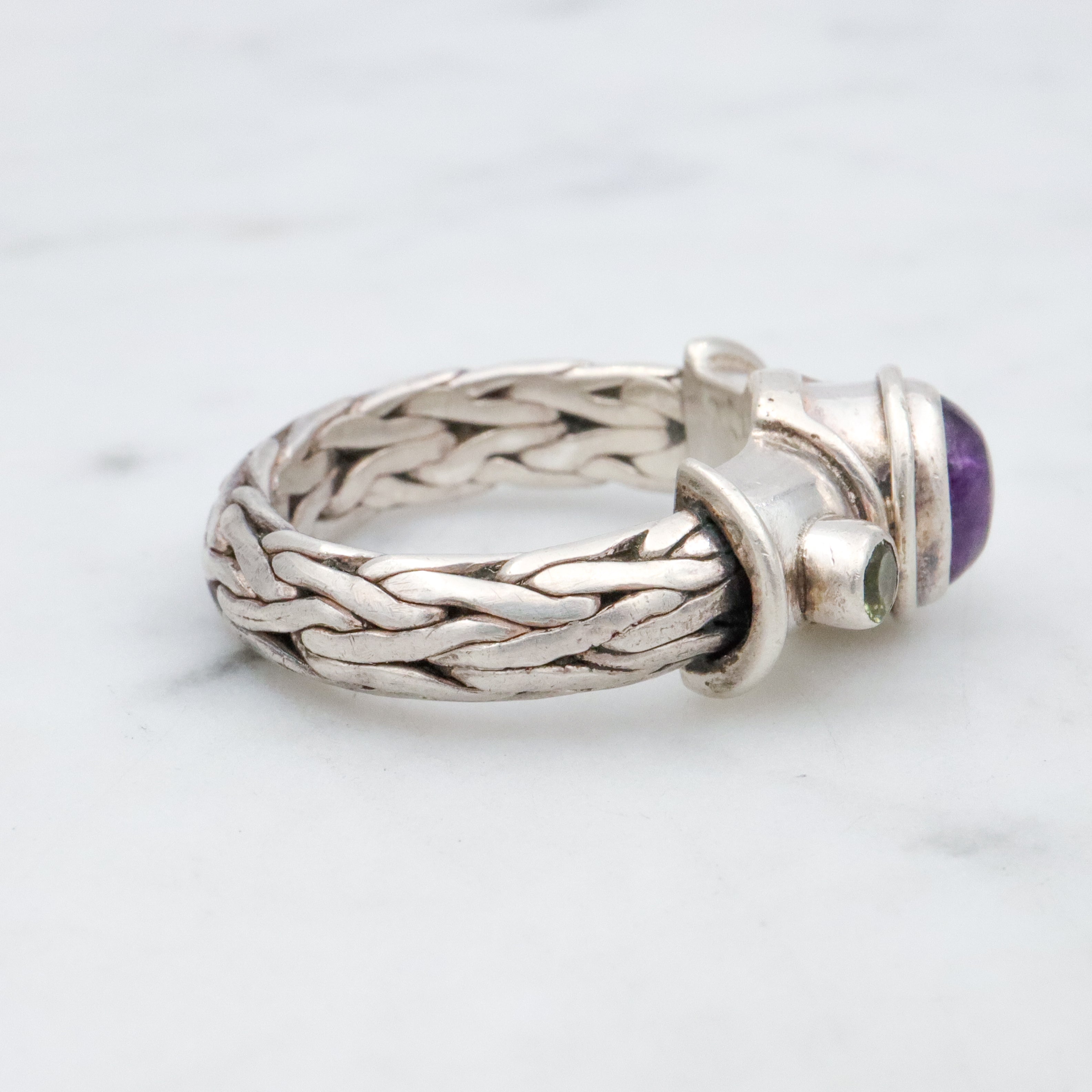 Retro Sajen amethyst & peridot woven band sterling ring, size 8