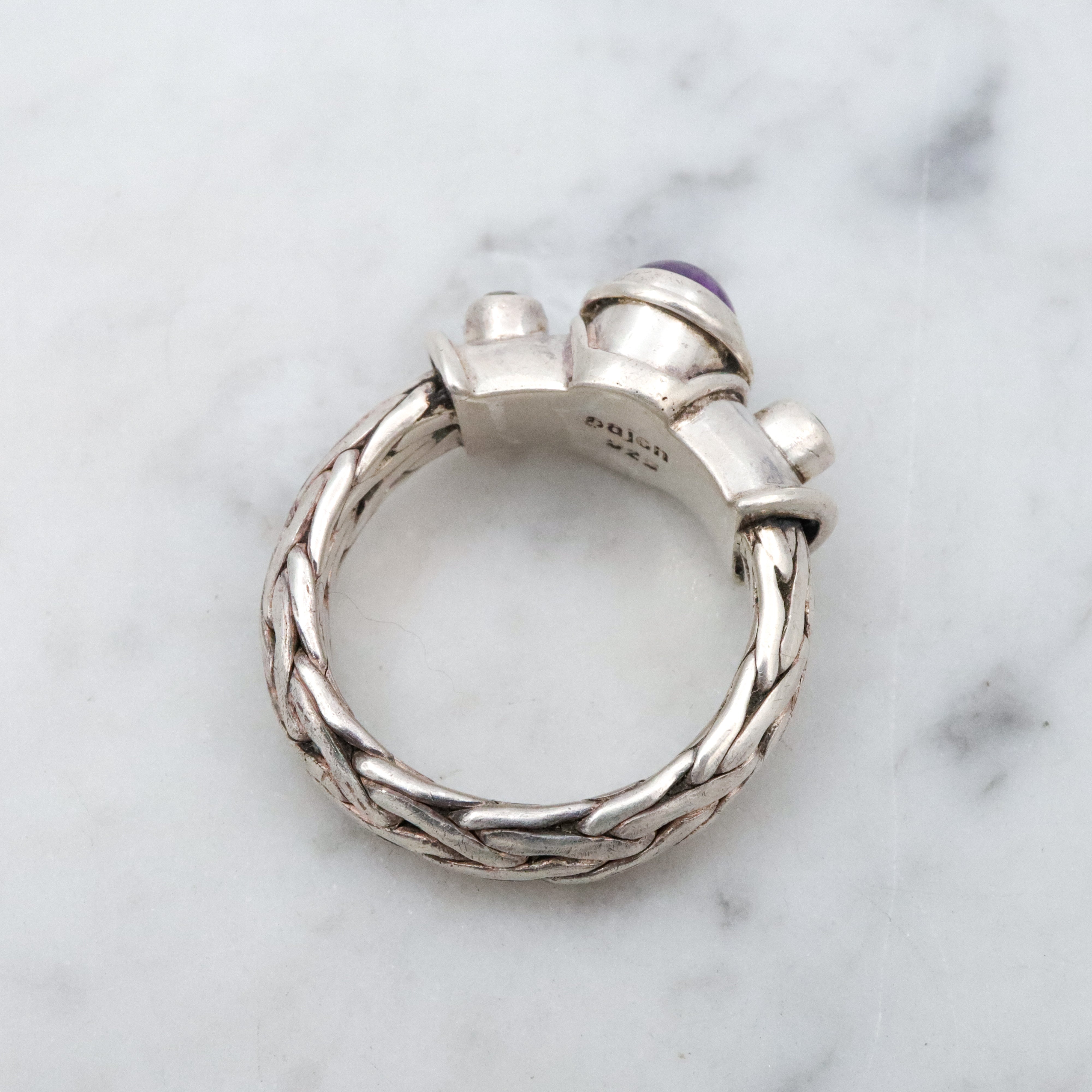 Retro Sajen amethyst & peridot woven band sterling ring, size 8
