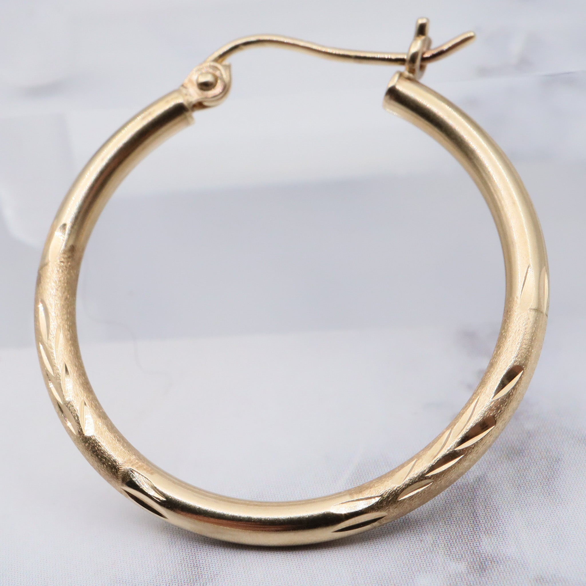 Vintage 10k gold hollow etched hoop earrings