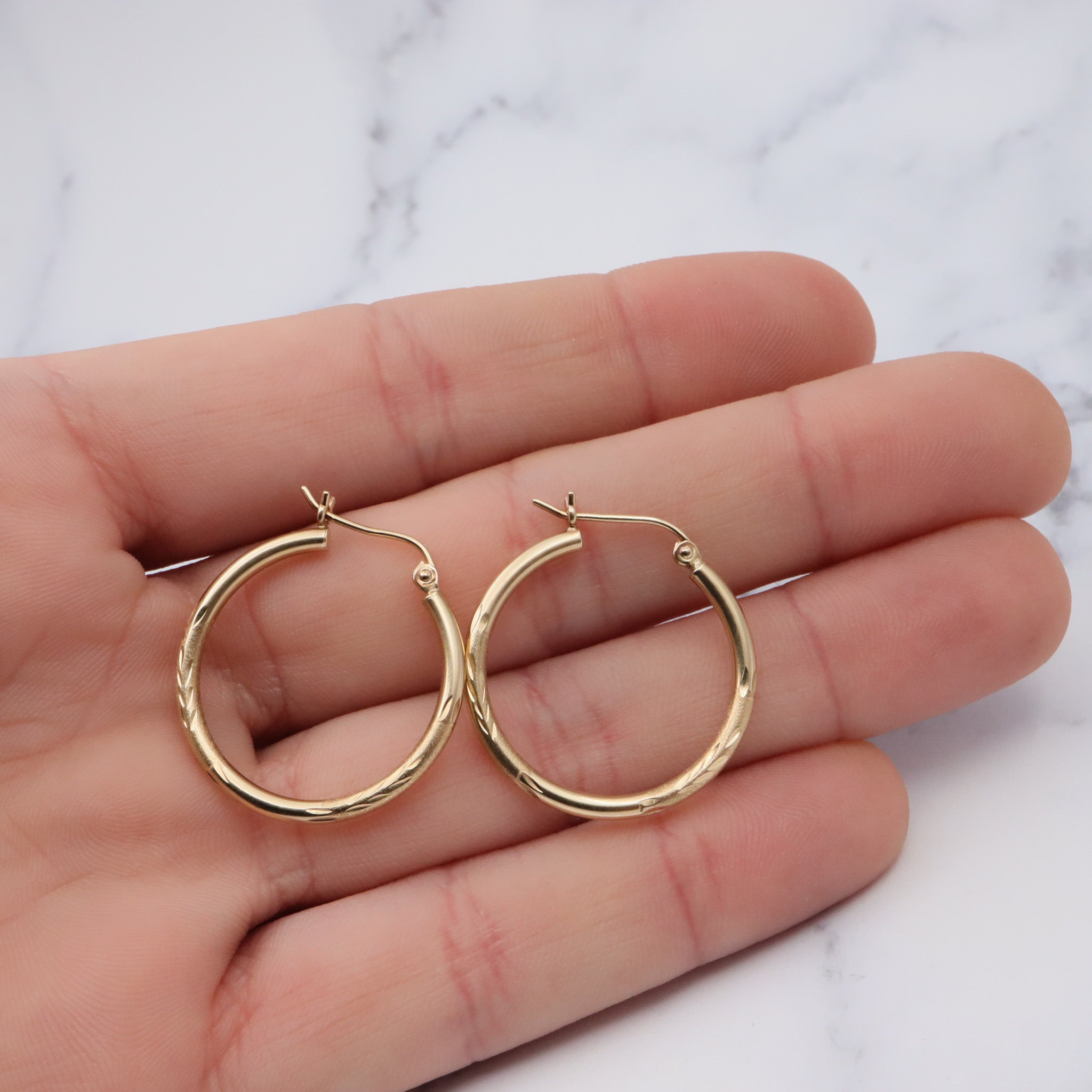 Vintage 10k gold hollow etched hoop earrings