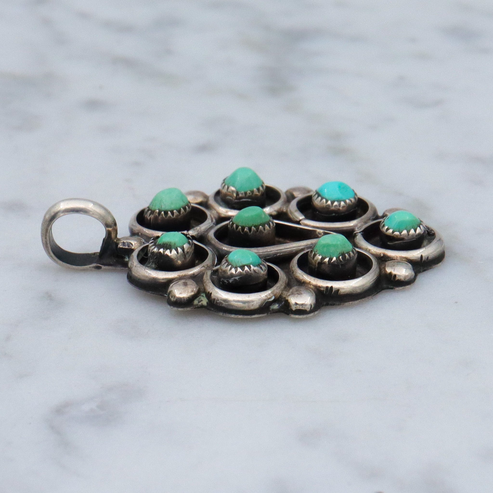 Vintage Zuni sterling turquoise petit point pendant