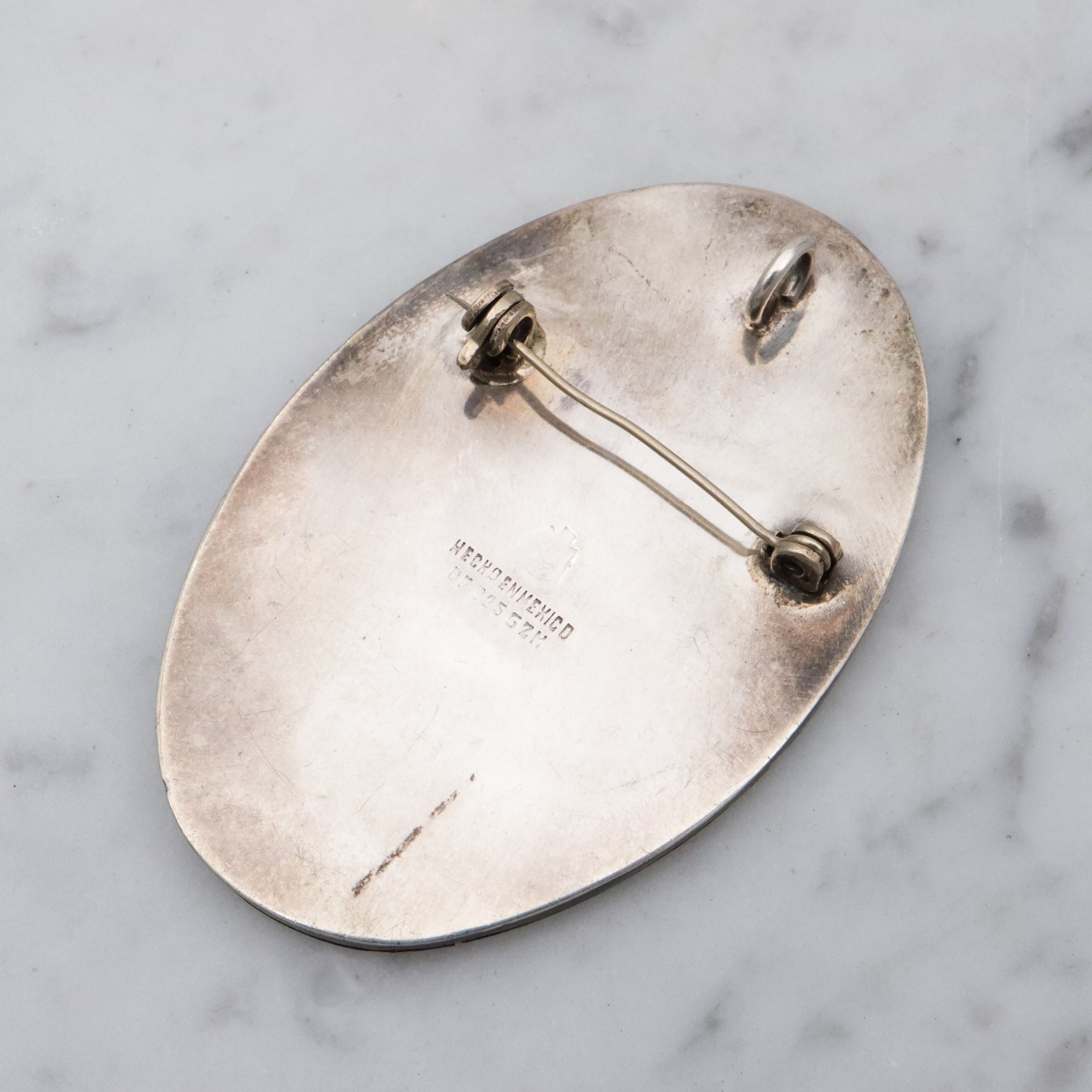 Vintage Mexican sterling & brass inlaid Aztec warrior brooch/pendant