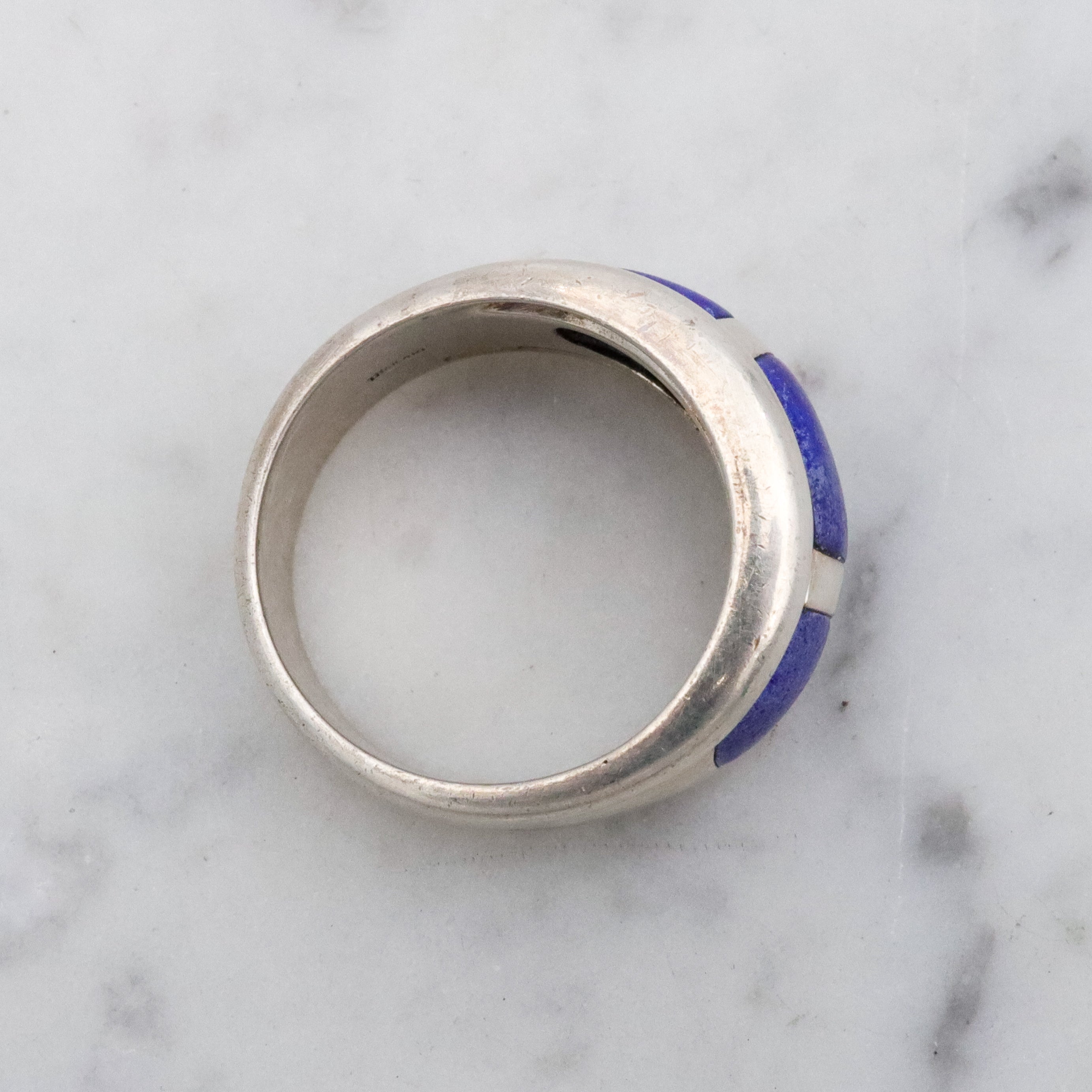 Vintage chunky lapis inlay sterling Thai ring, size 10