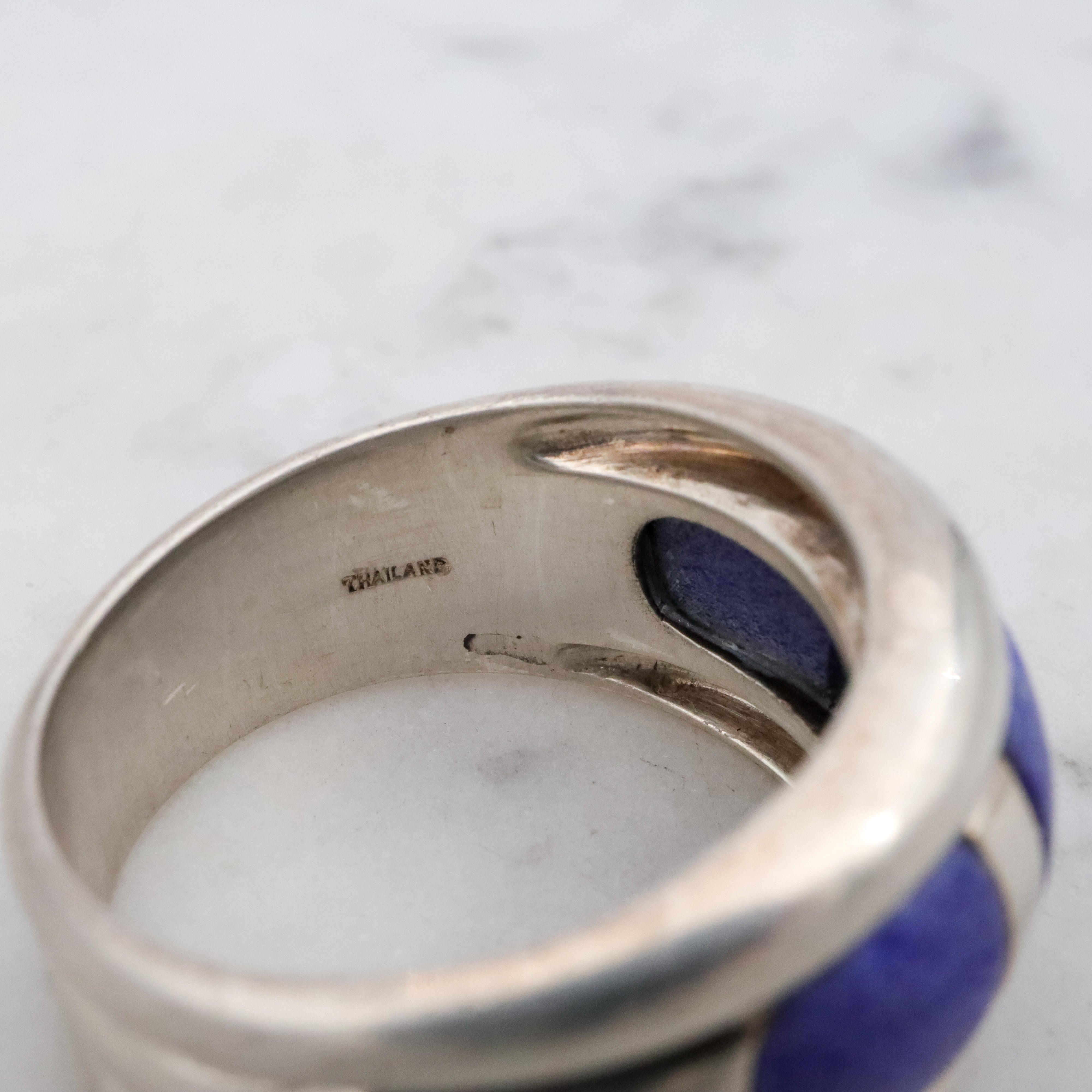 Vintage chunky lapis inlay sterling Thai ring, size 10