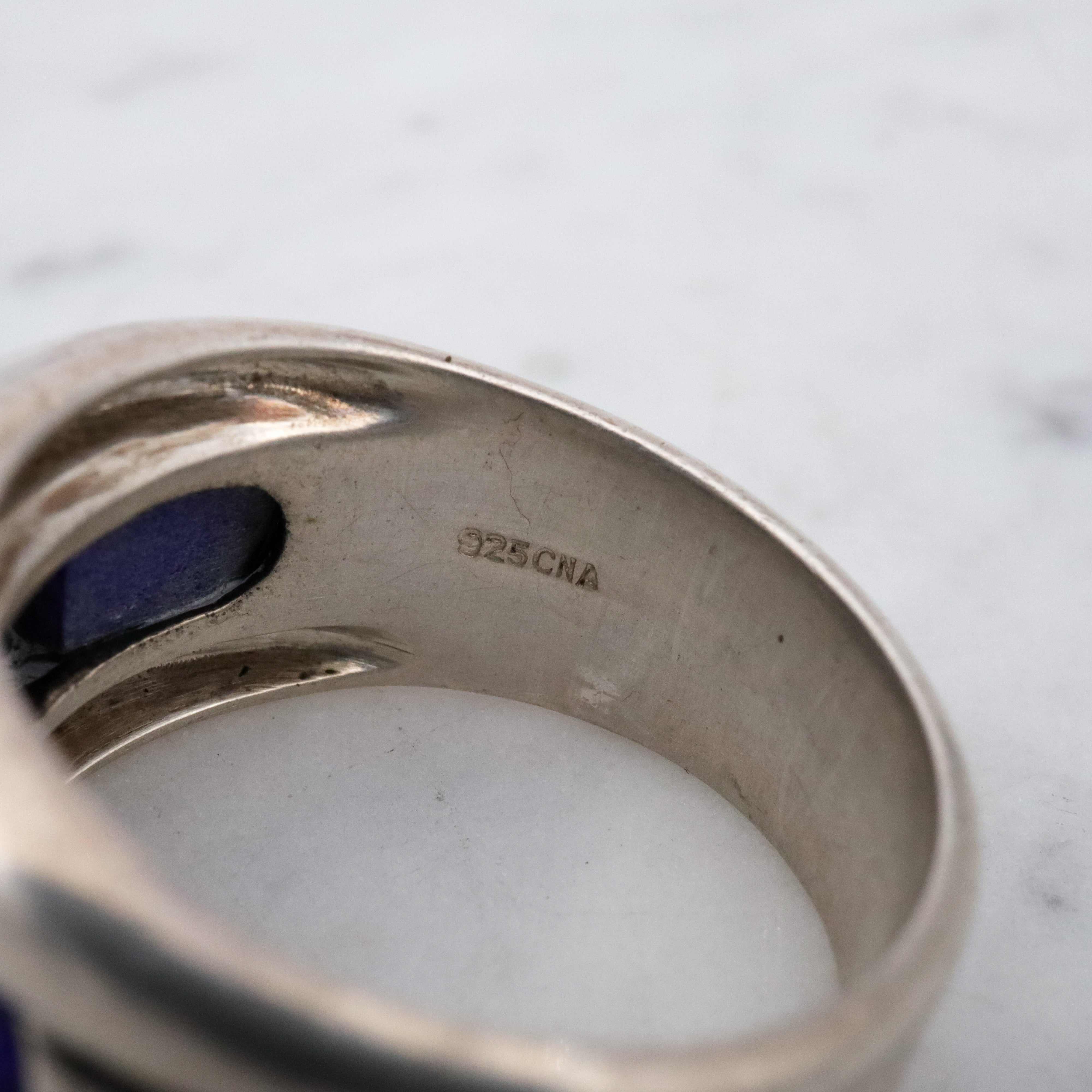 Vintage chunky lapis inlay sterling Thai ring, size 10